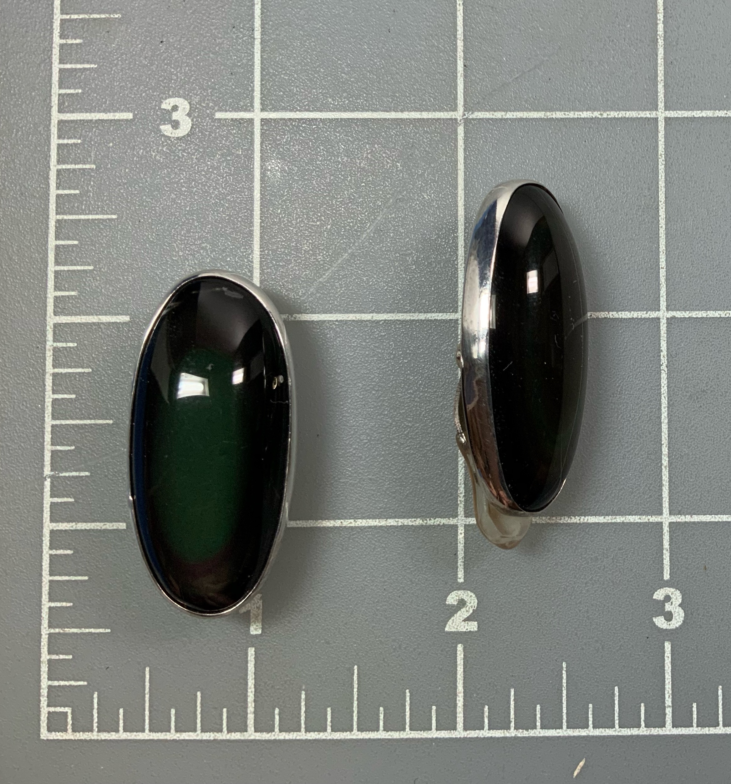 Obsidian Navajo Sterling Silver Clip Earrings 1 3/4 Inc