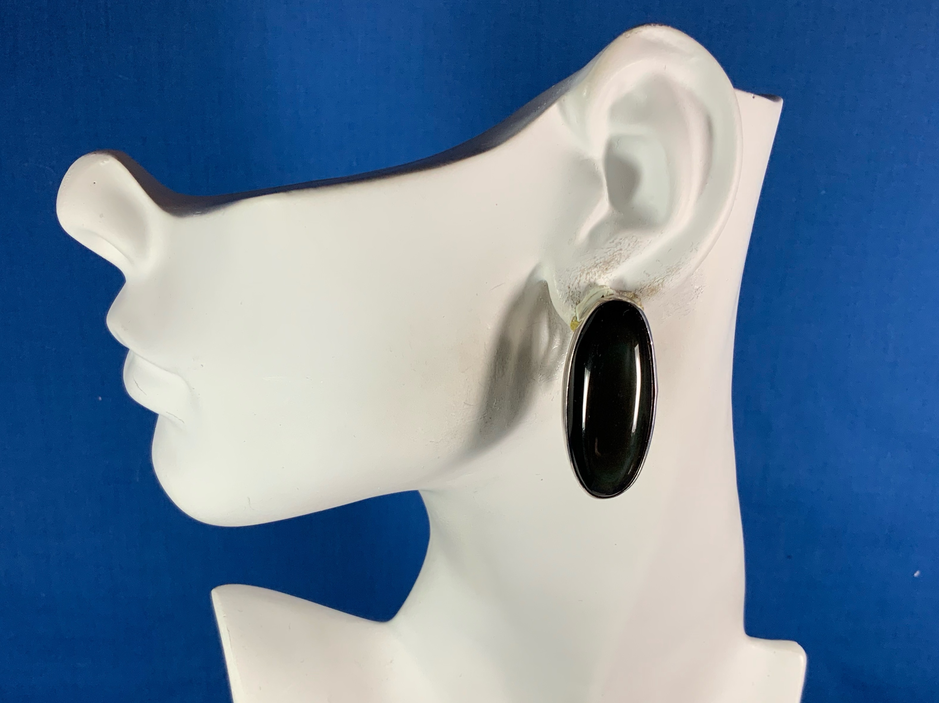 Obsidian Navajo Sterling Silver Clip Earrings 1 3/4 Inc