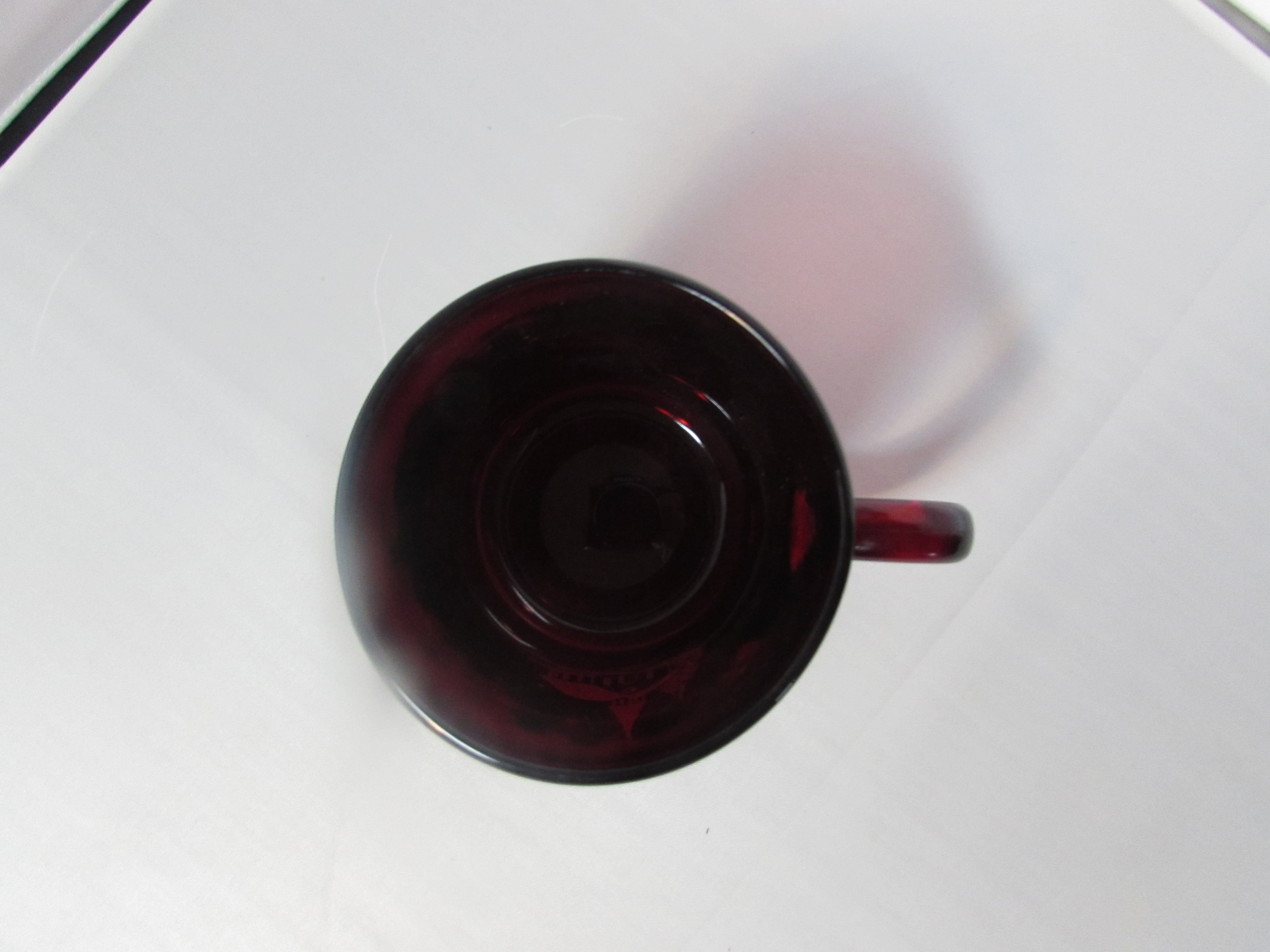 Red Ruby Glass Mug Cup etched Church Scene Beautiful
