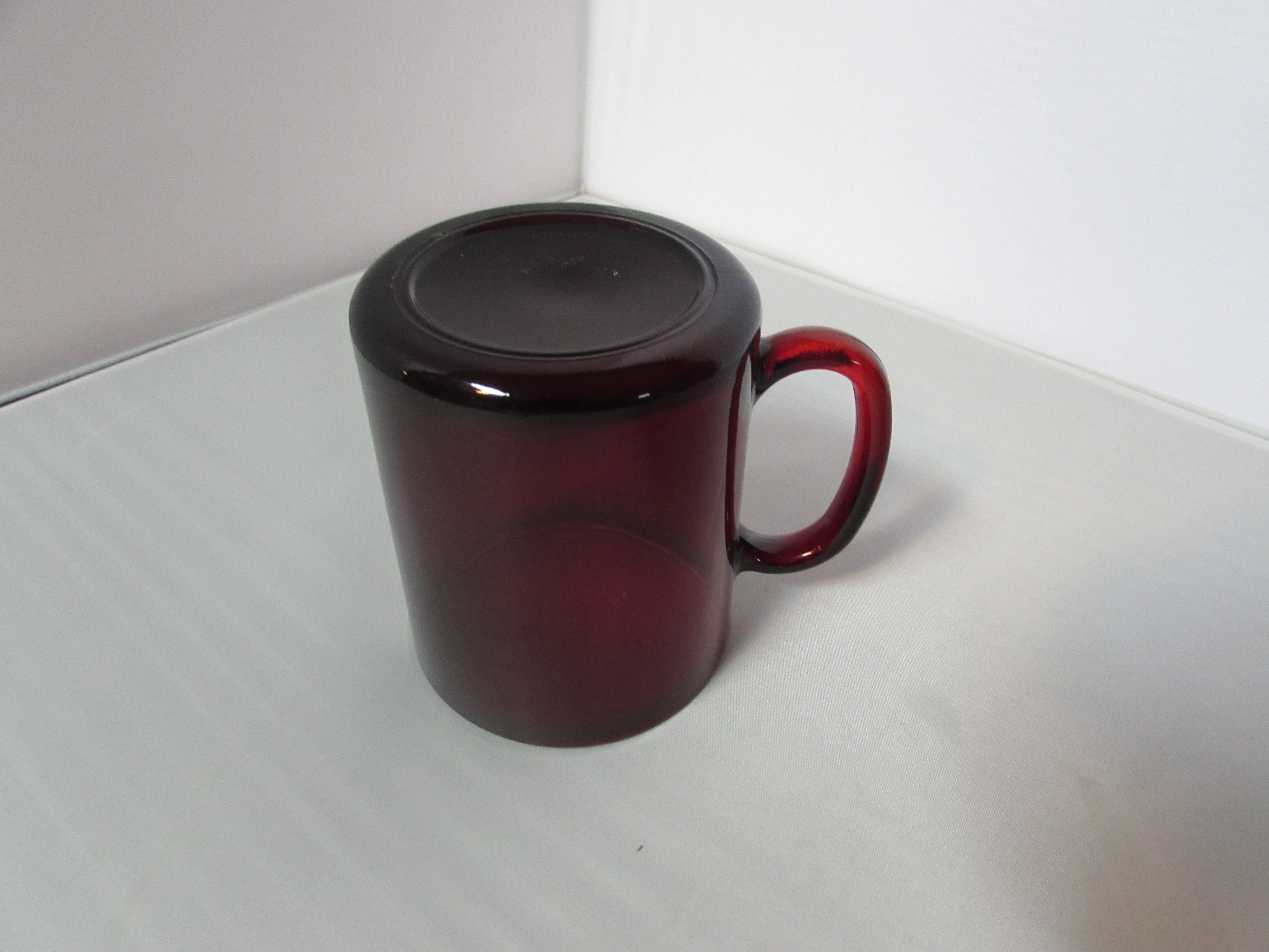 Red Ruby Glass Mug Cup etched Church Scene Beautiful