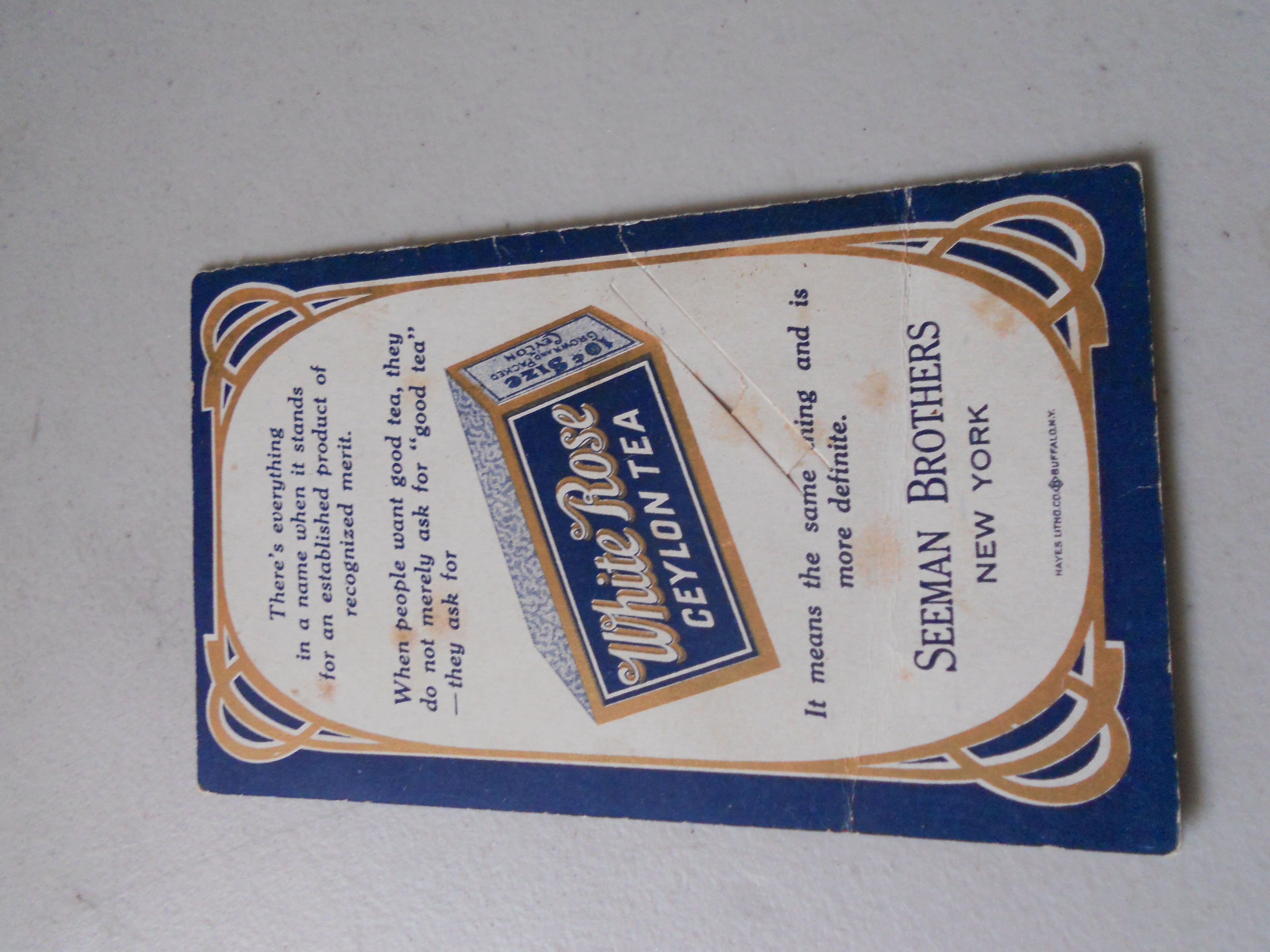 Seeman Bros. White Rose Tea Advertising