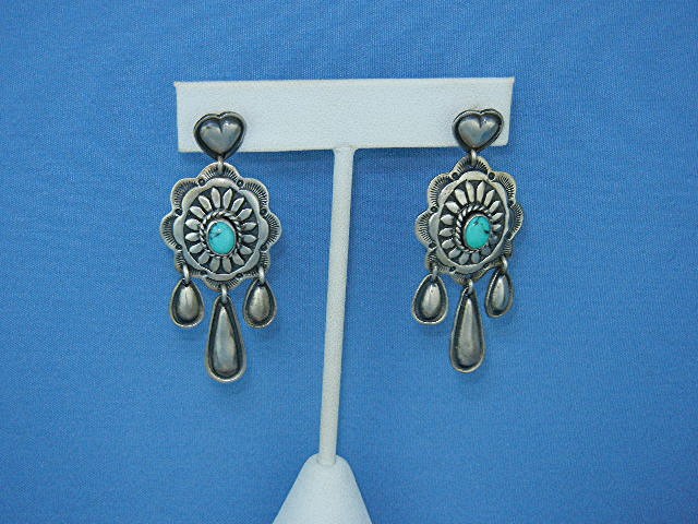 Navajo Sterling Silver Turquoise Pierced Earrings