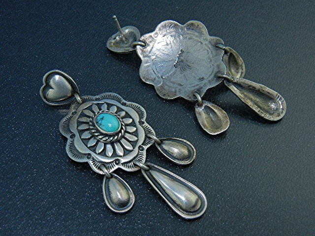 Navajo Sterling Silver Turquoise Pierced Earrings