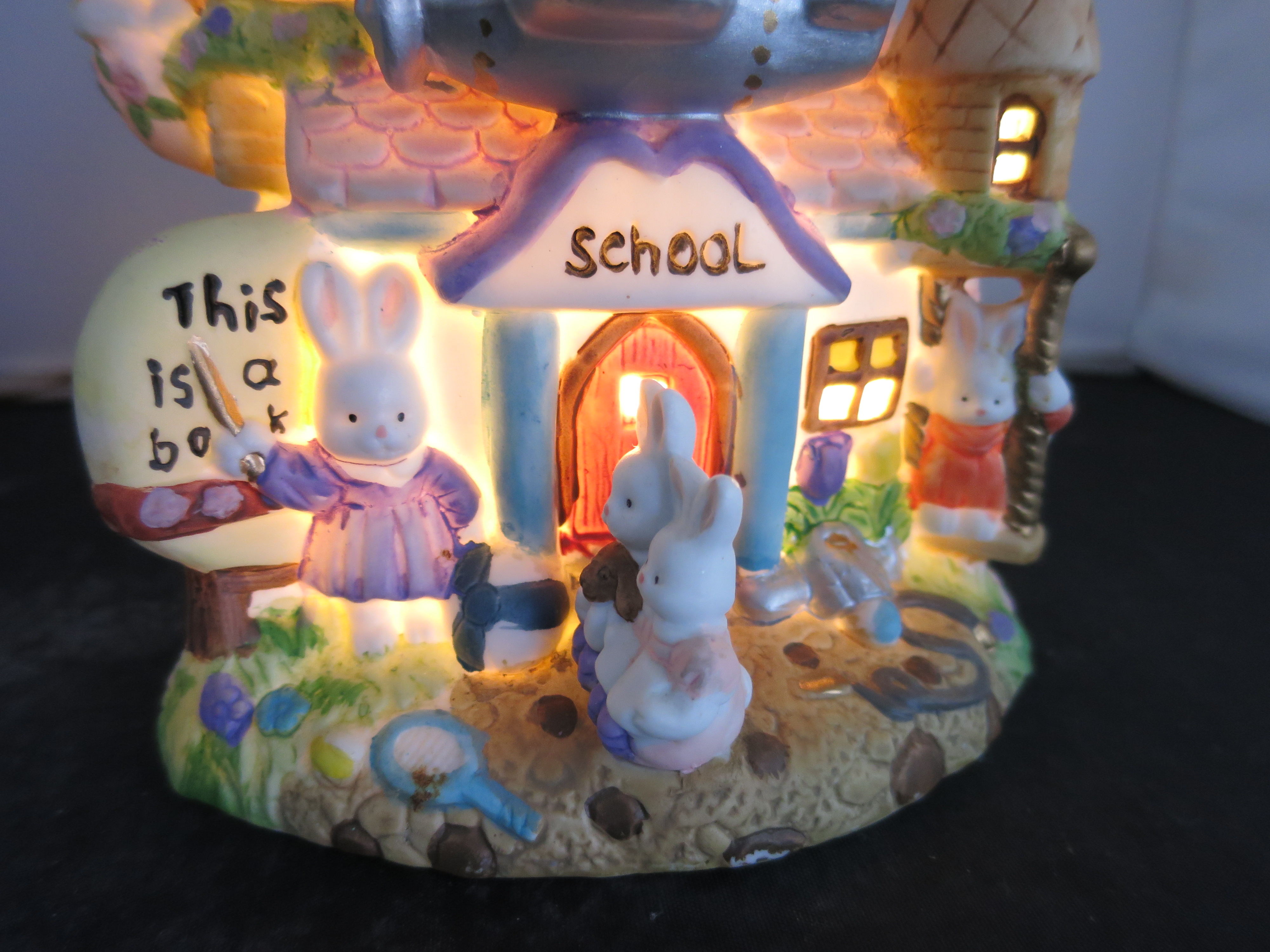 Light Up Egg School House Easter Bunny Rabbit Village