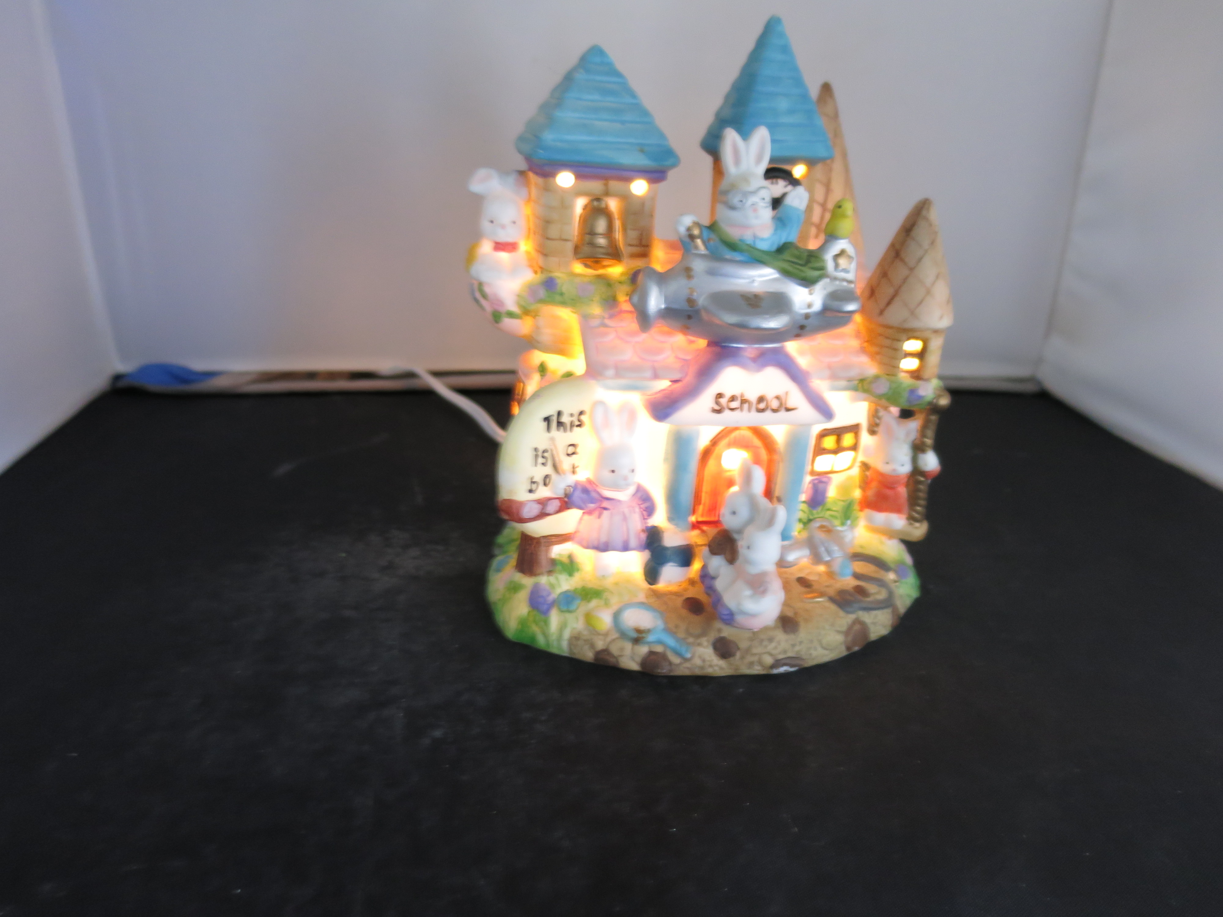 Light Up Egg School House Easter Bunny Rabbit Village