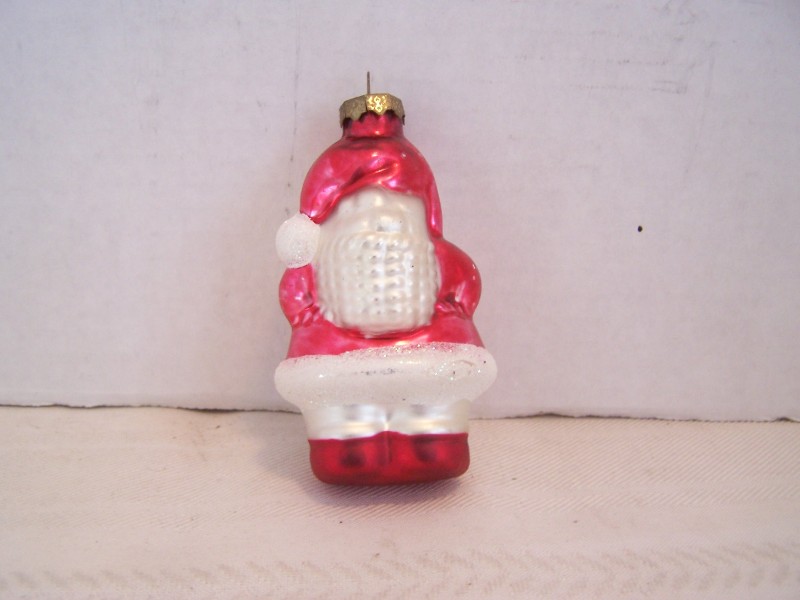 Vintage Glass Santa Claus Christmas Ornament with Glitter Trim