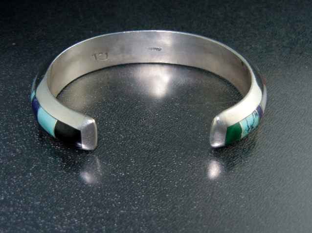 Navajo Sterling Silver Coral Turquoise Onyx Cuff TC