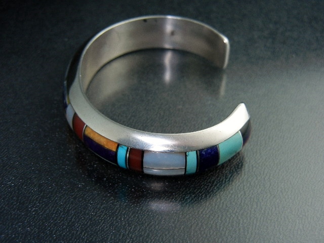 Navajo Sterling Silver Coral Turquoise Onyx Cuff TC