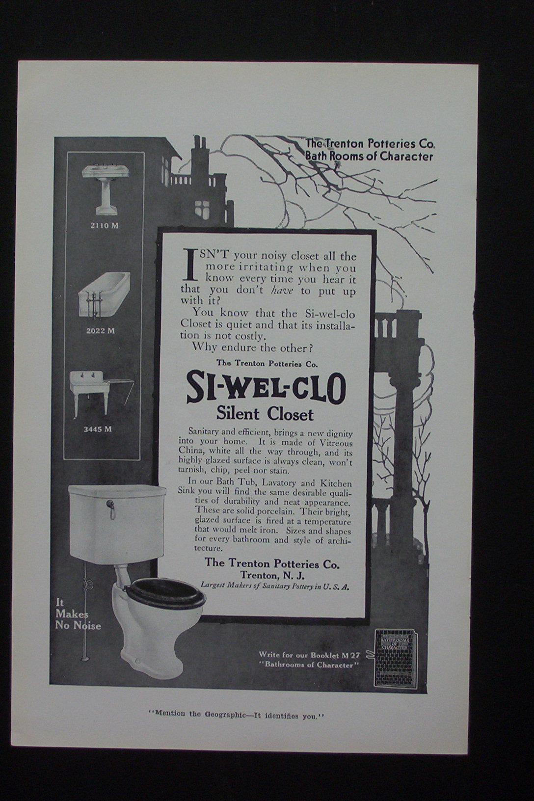 1916 Si Wel Col Silent Closet w/Toilet Makes No Noise
