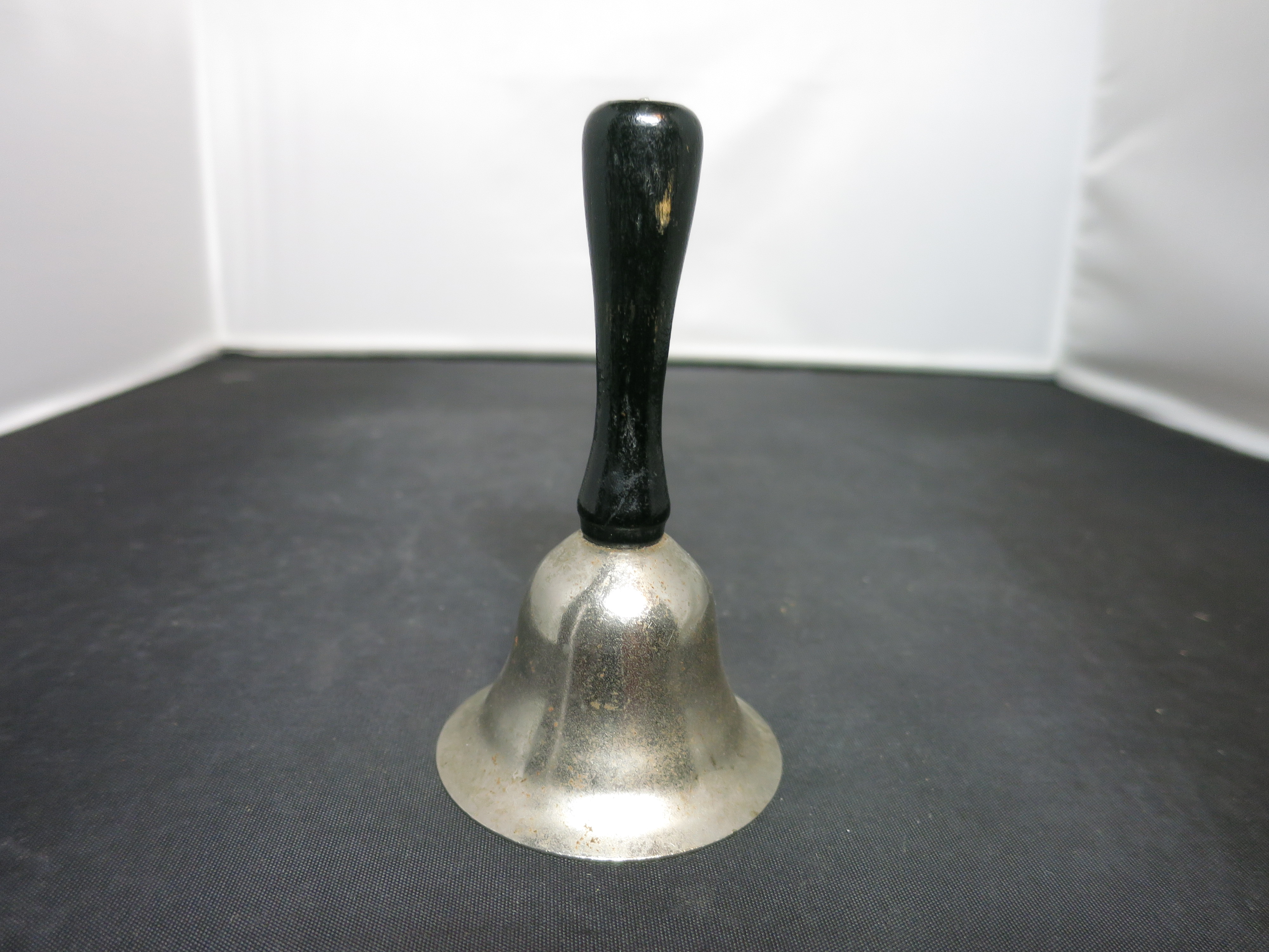 Bell Black Ebony Wood Handle Silver Tone Metal