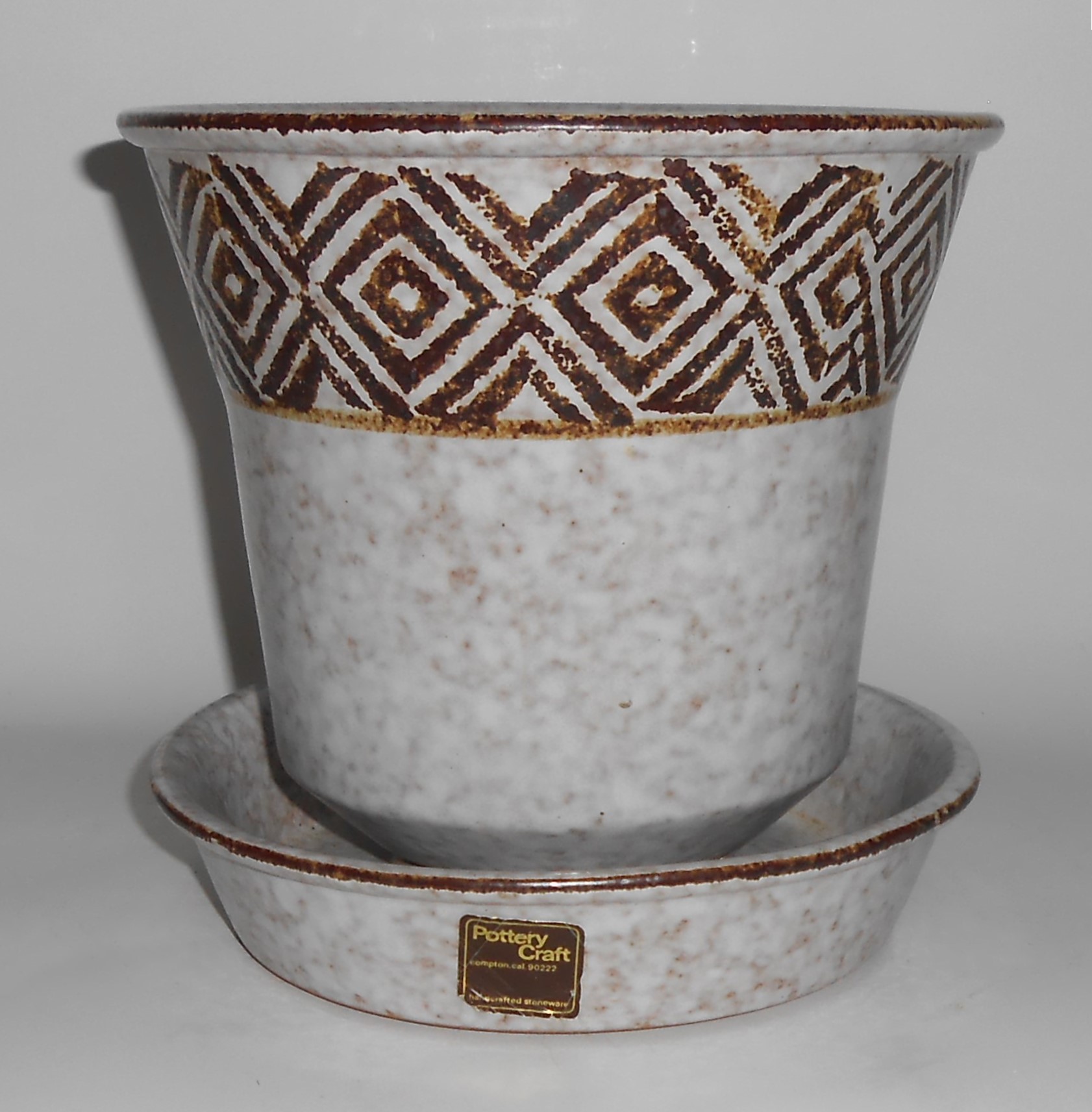 Vintage Pottery Craft 7.5'' Spanish Flower Pot w/Saucer