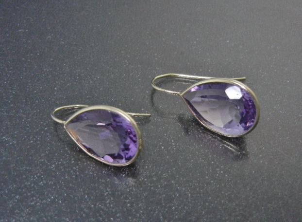 14K Gold Amethyst Shepherd Hook Earrings USA