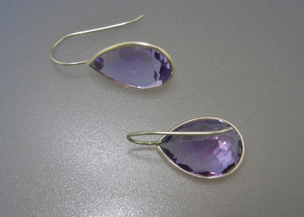 14K Gold Amethyst Shepherd Hook Earrings USA