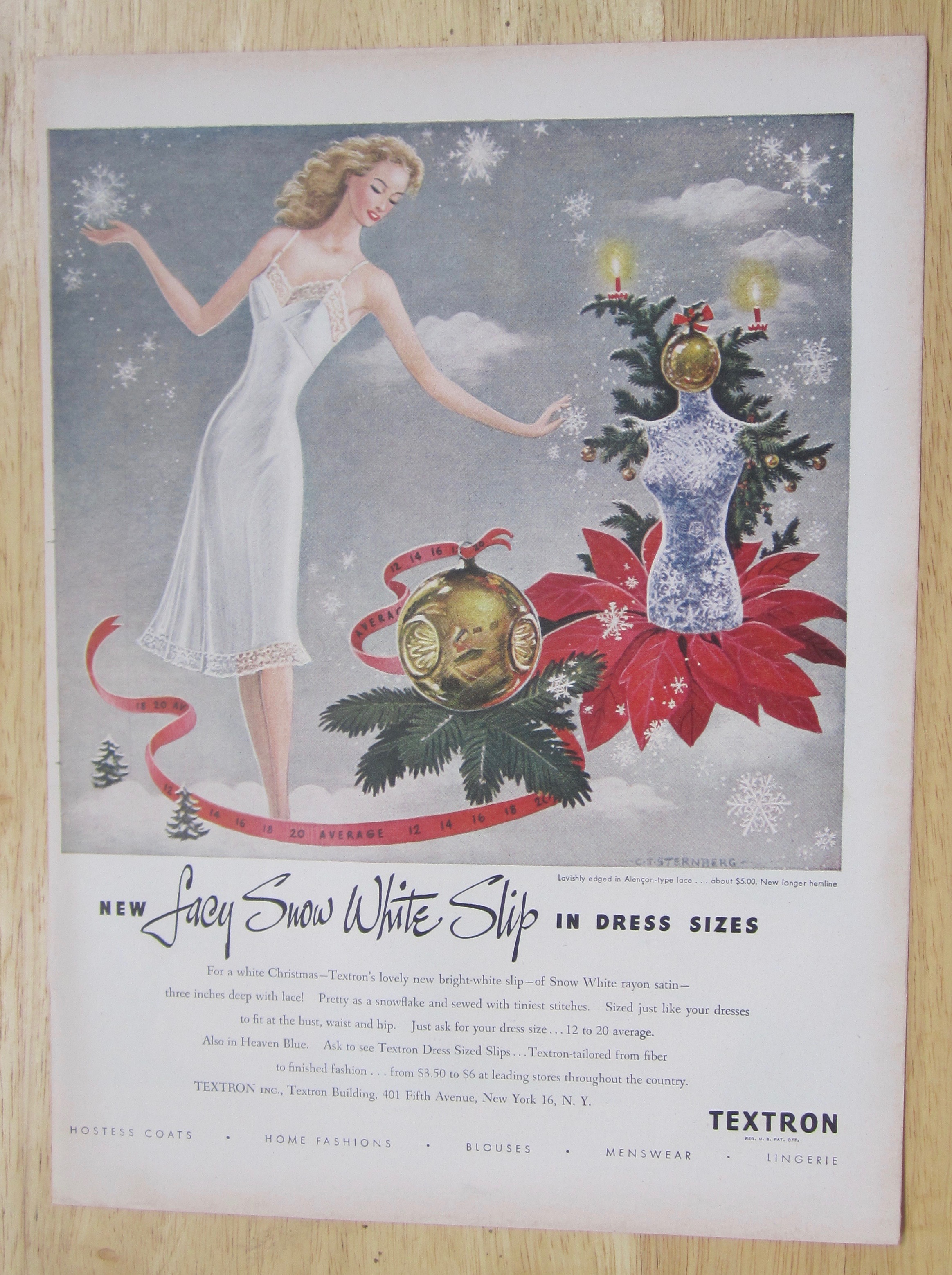 1947 Textron Slips with Woman in Lacy Snow White Slip