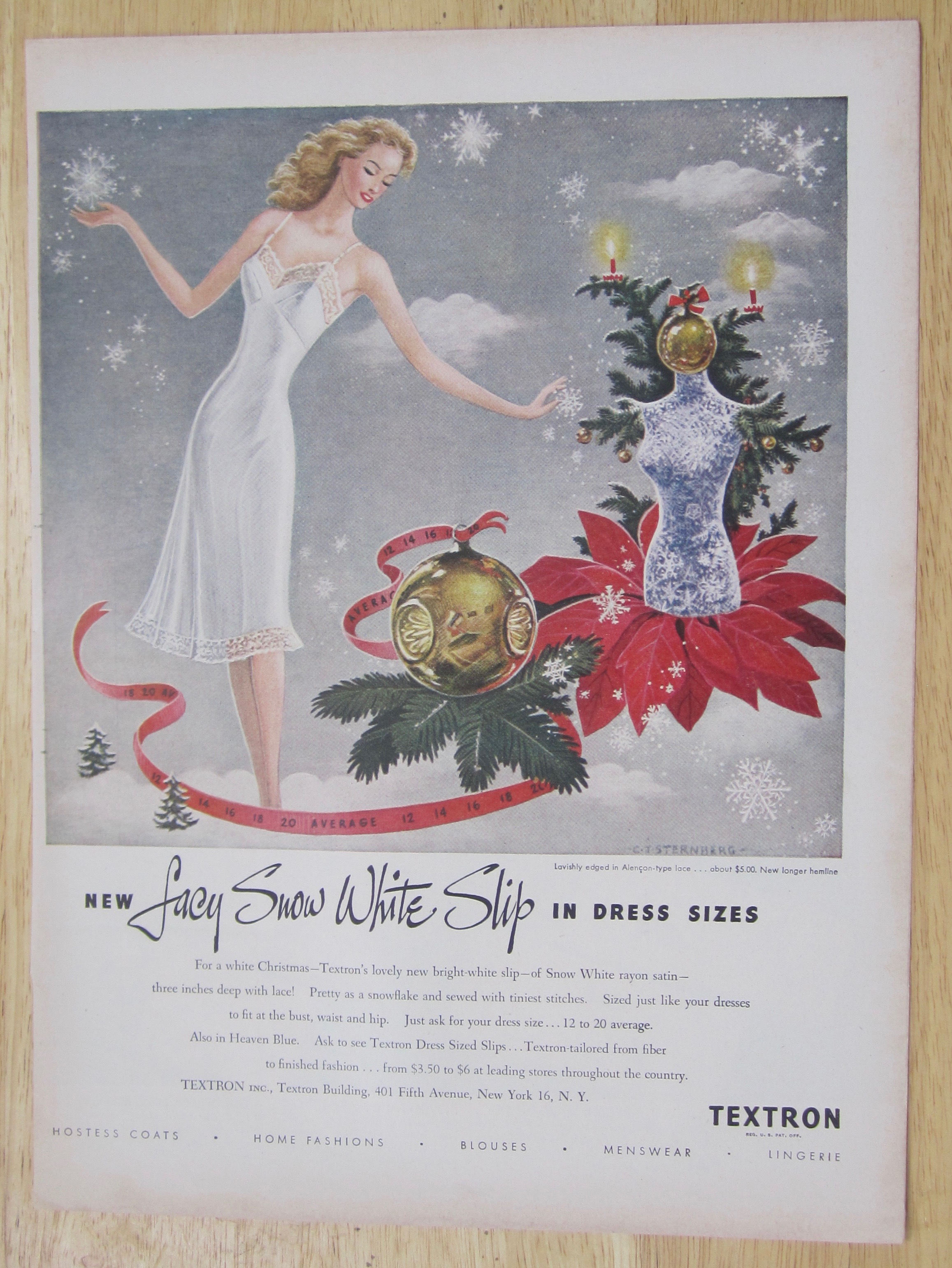 1947 Textron Slips with Woman in Lacy Snow White Slip