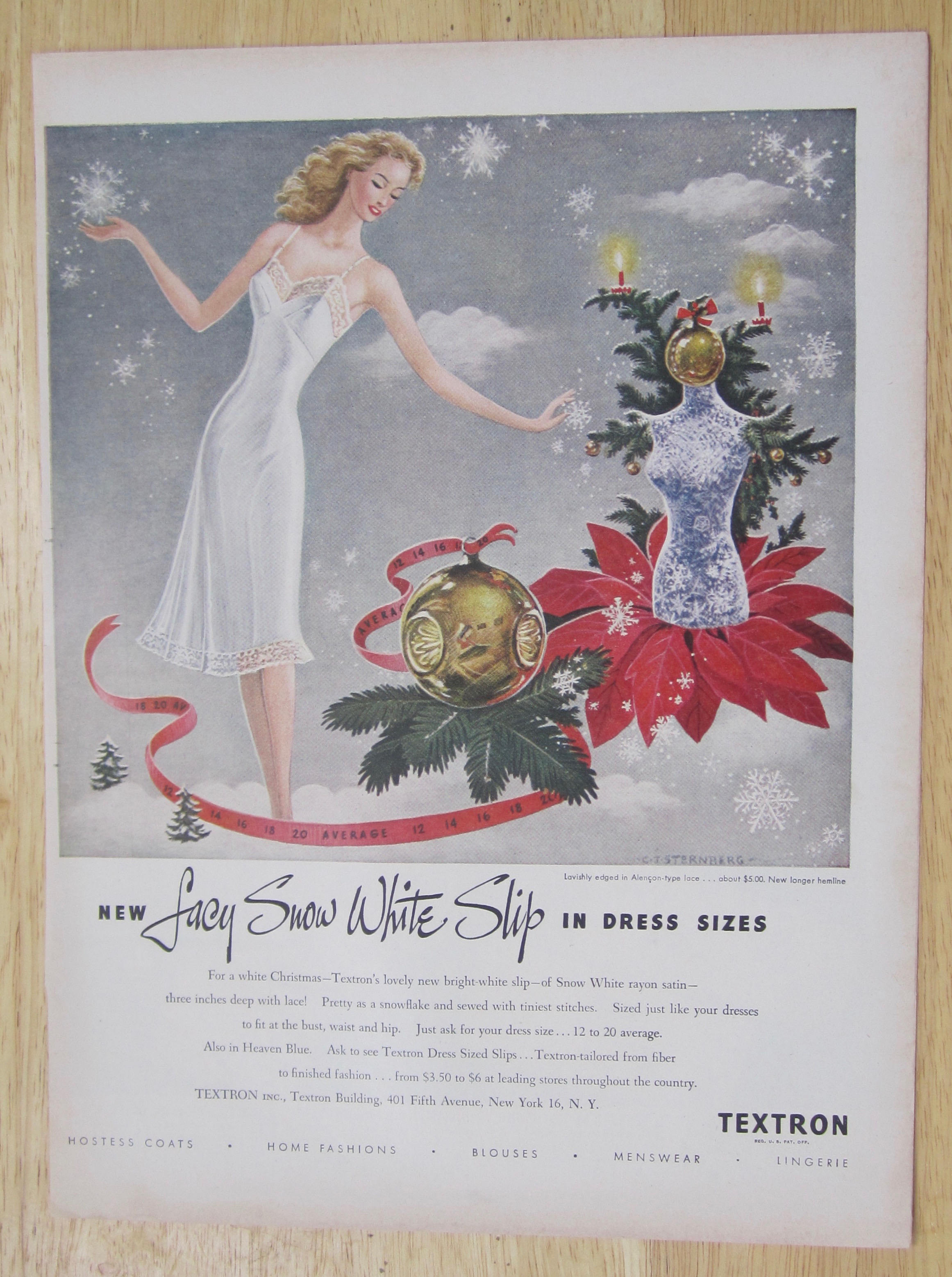 1947 Textron Slips with Woman in Lacy Snow White Slip