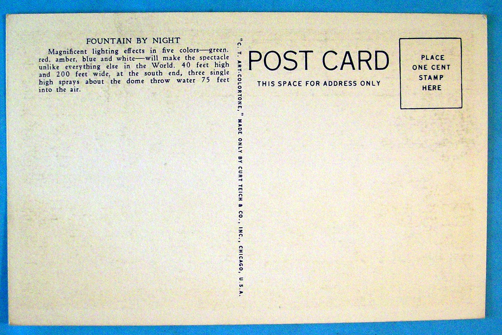 Fountain By Night Postcard (1933 Century Of Progress)