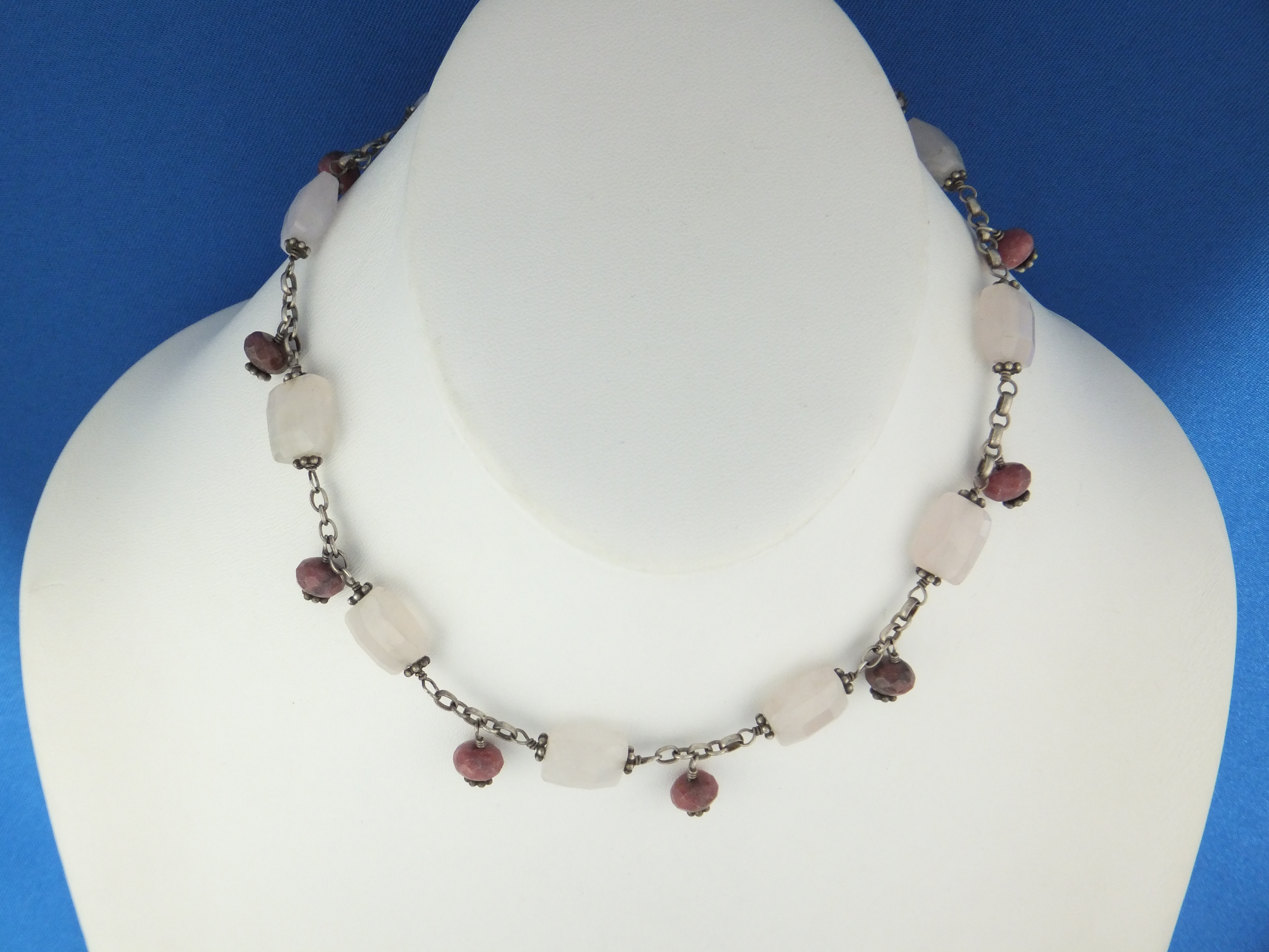 Necklace Sterling Silver Rose Quartz Rhodocrosite
