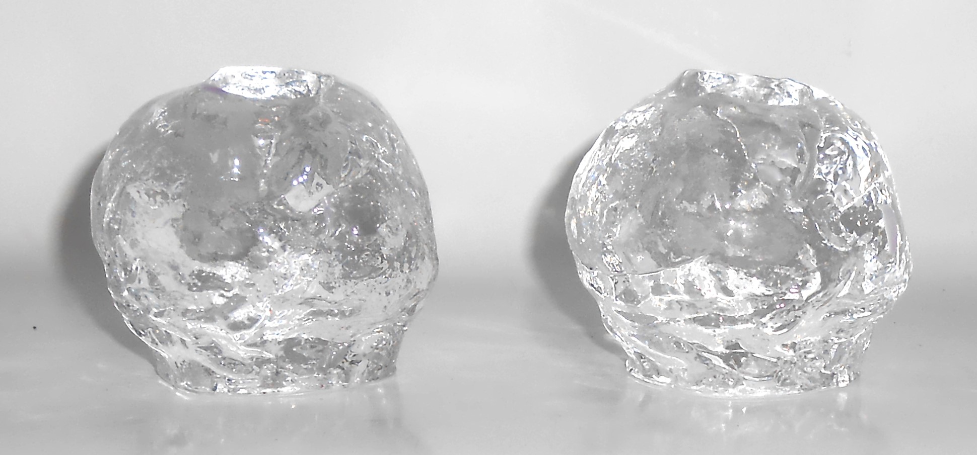 Kosta Boda Sweden Crystal Snowball Pair Small Taper Can