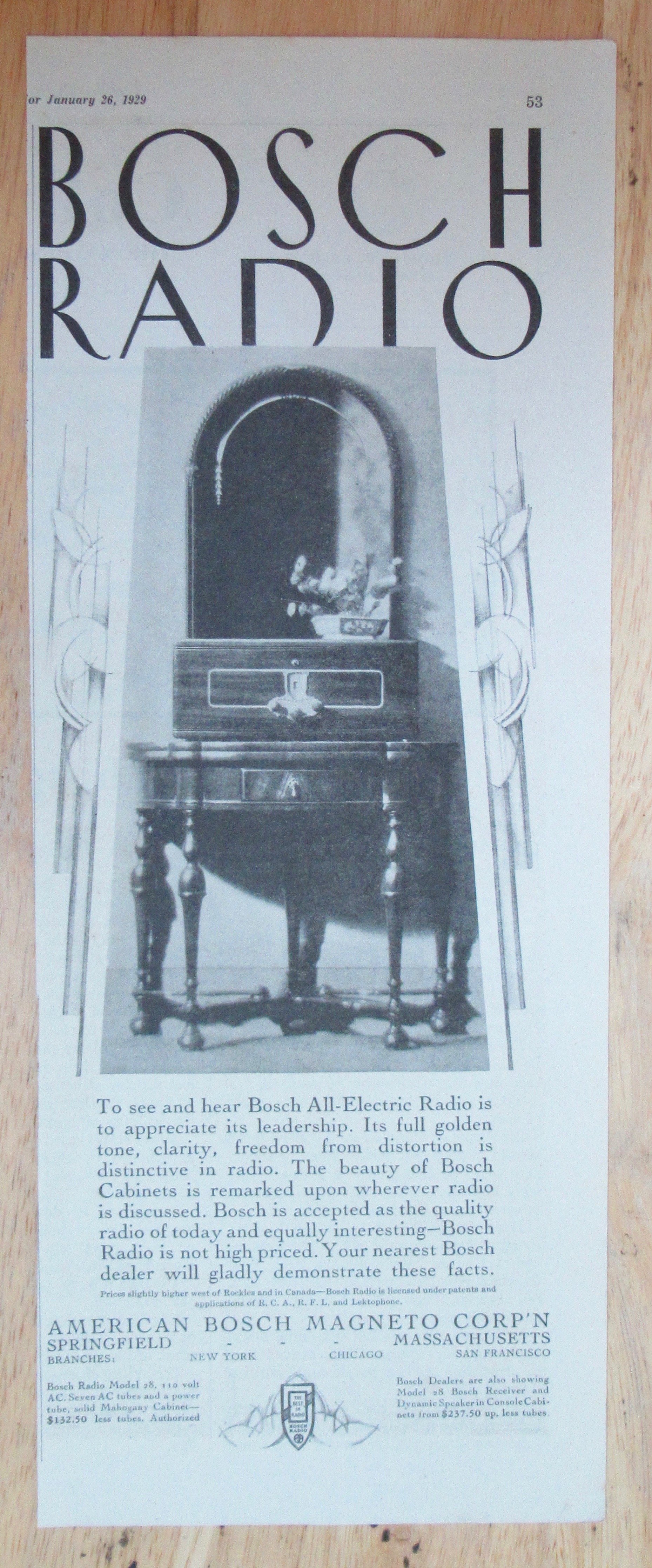 1929 Bosch Radio with Bosch All Electric Radio