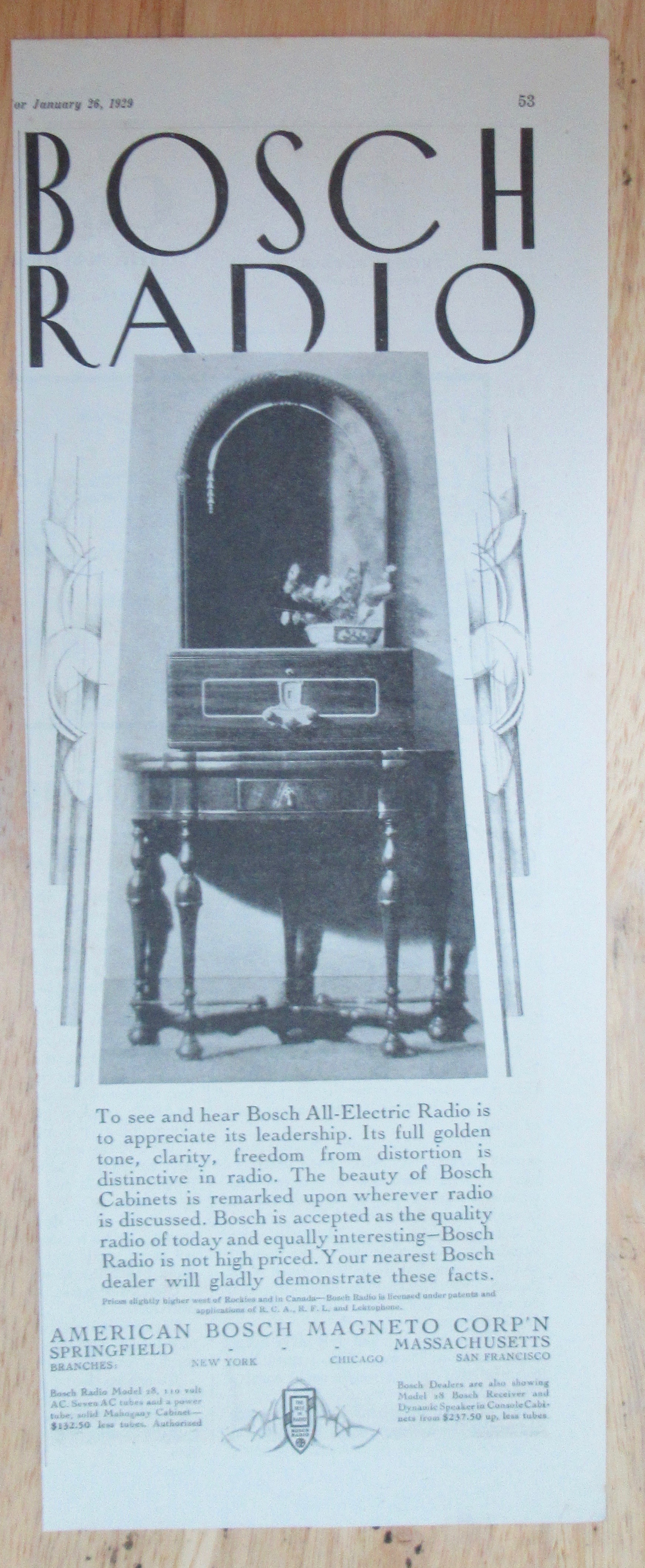 1929 Bosch Radio with Bosch All Electric Radio