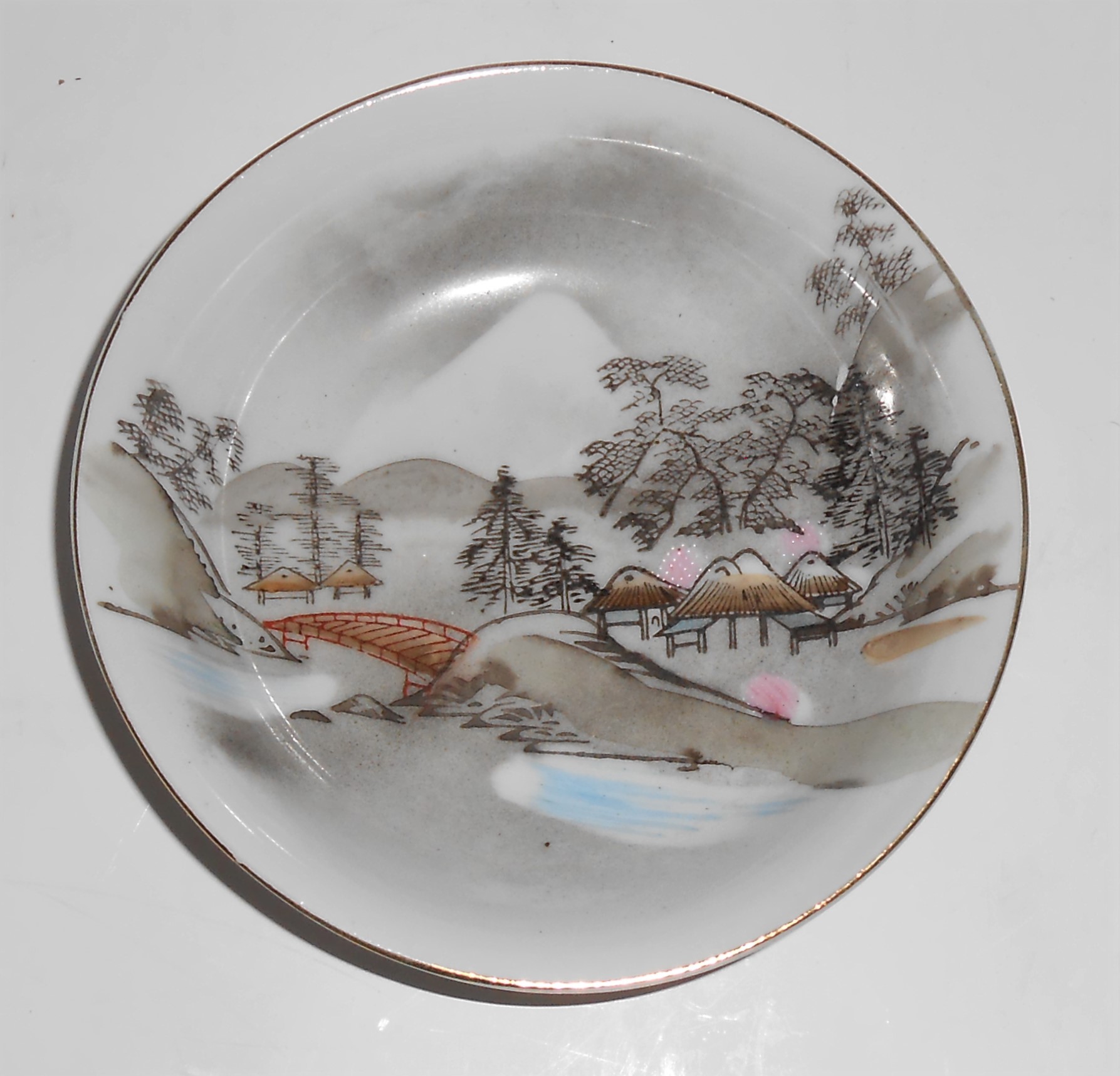 Noritake Porcelain Morimura China River Bridge Huts Mt