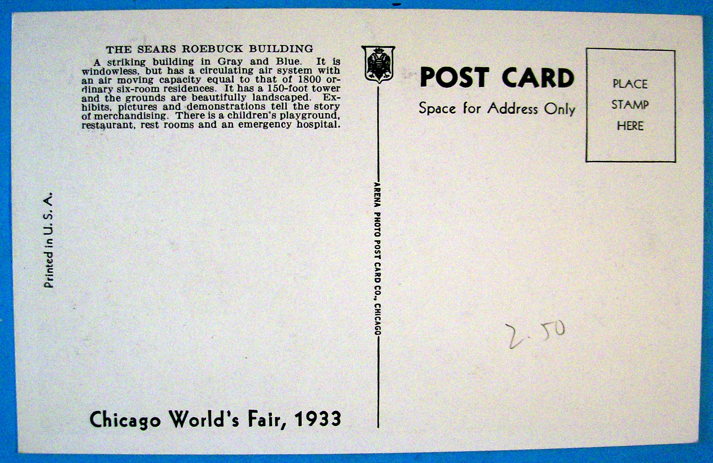 1933 Century of Progress, The Sears Roebuck Postcard