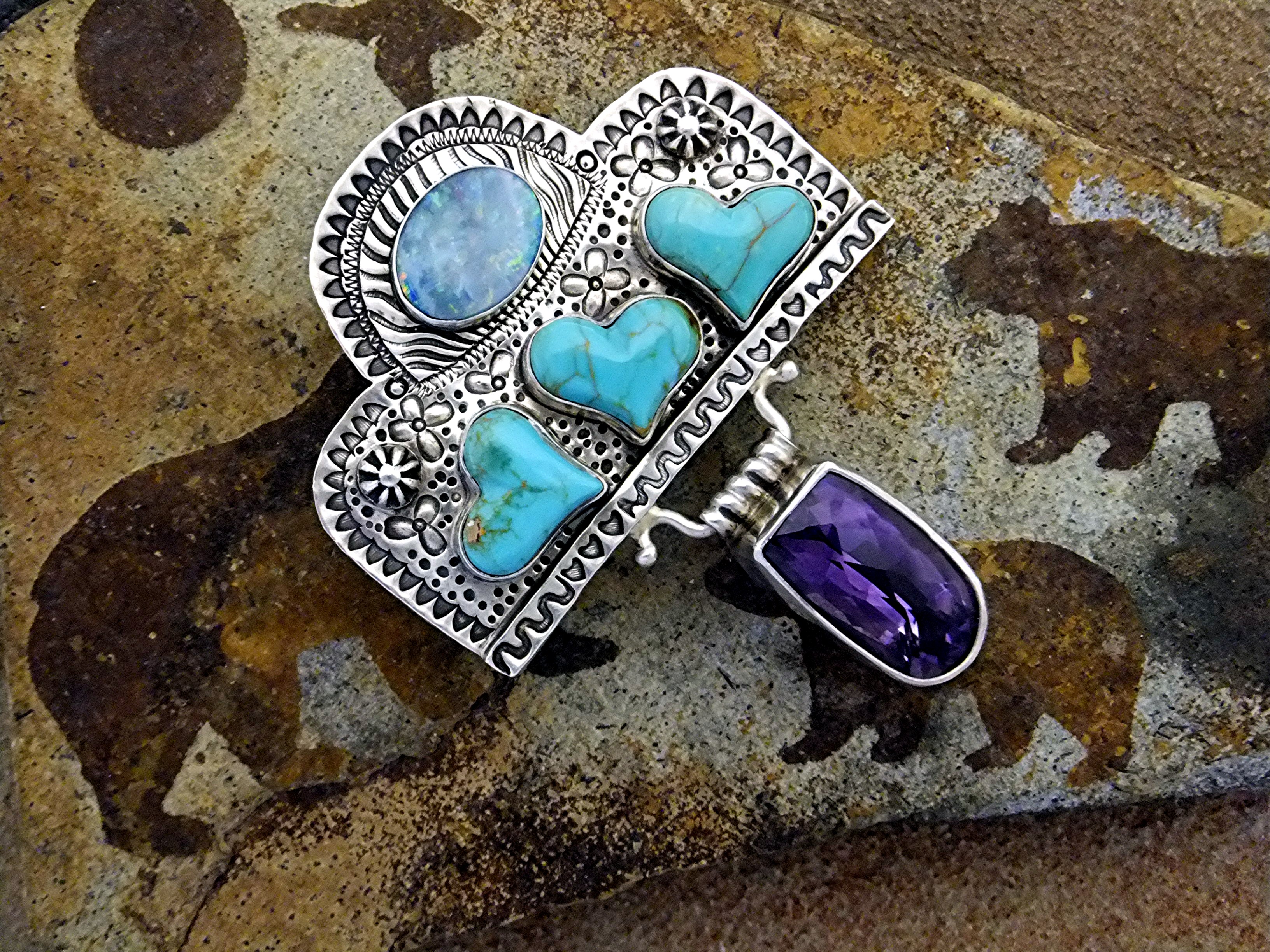 David Troutman Opal Turquoise Amethyst Sterling Silver