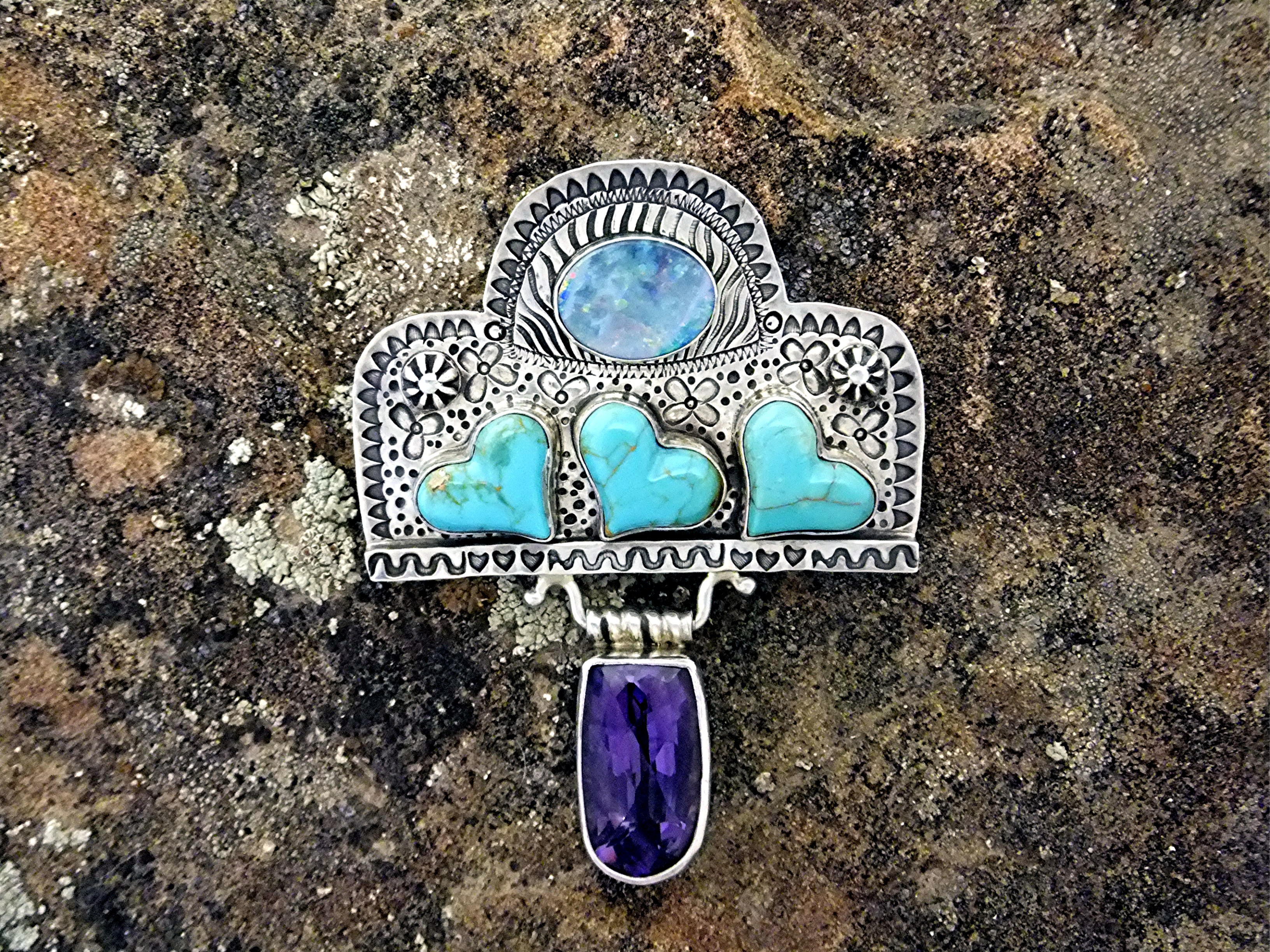 David Troutman Opal Turquoise Amethyst Sterling Silver