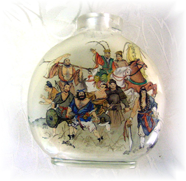SNUFF BOTTLE Japanese Warriors Reverse painted