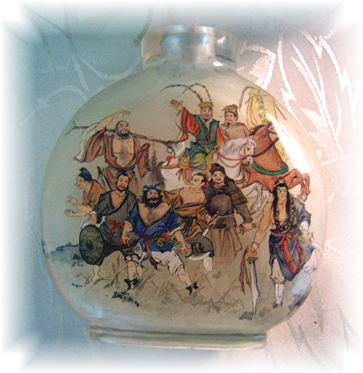 SNUFF BOTTLE Japanese Warriors Reverse painted