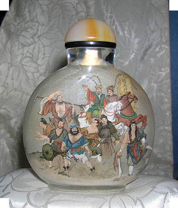 SNUFF BOTTLE Japanese Warriors Reverse painted