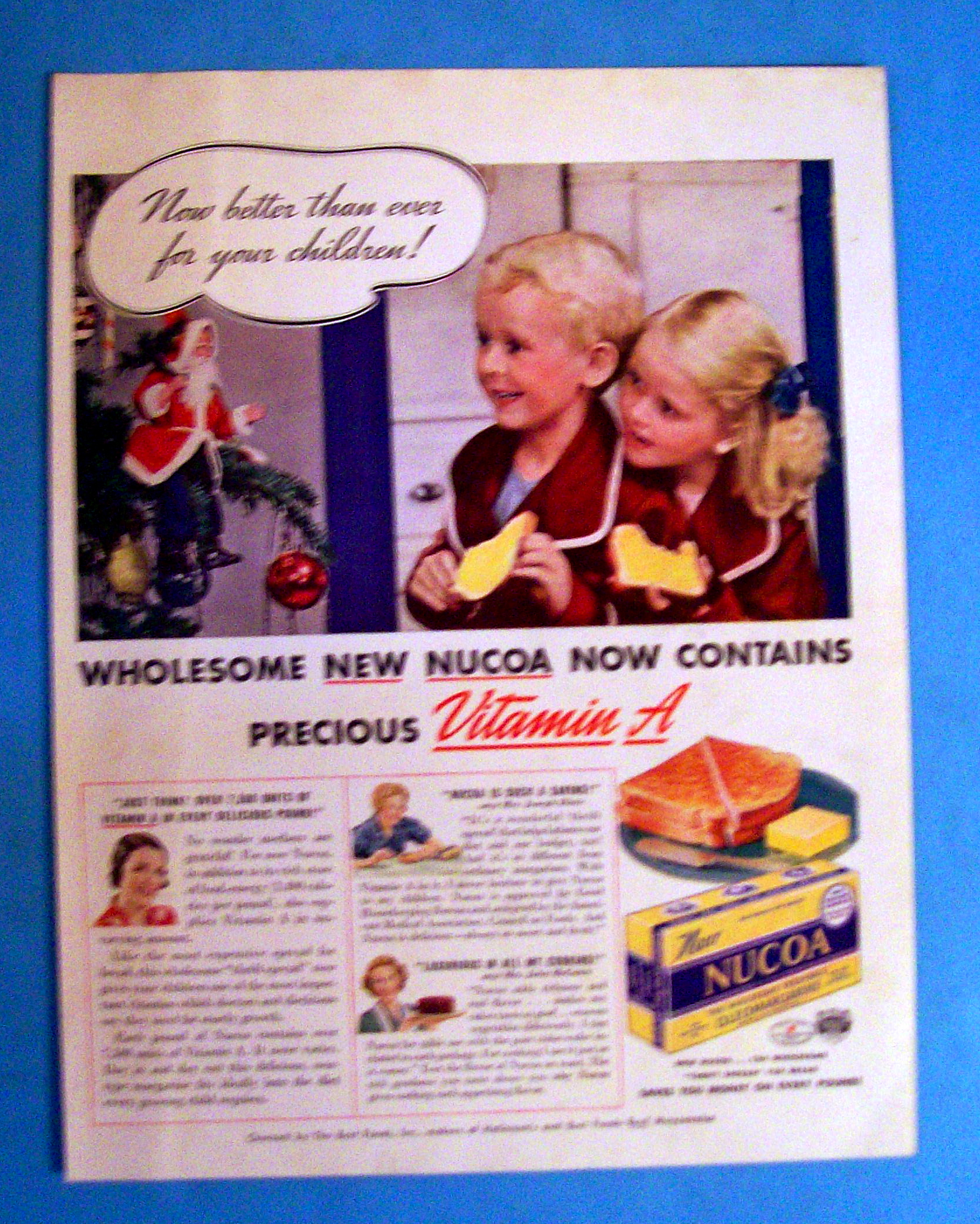 1937 Nucoa Margarine with 2 Children Eating Bread