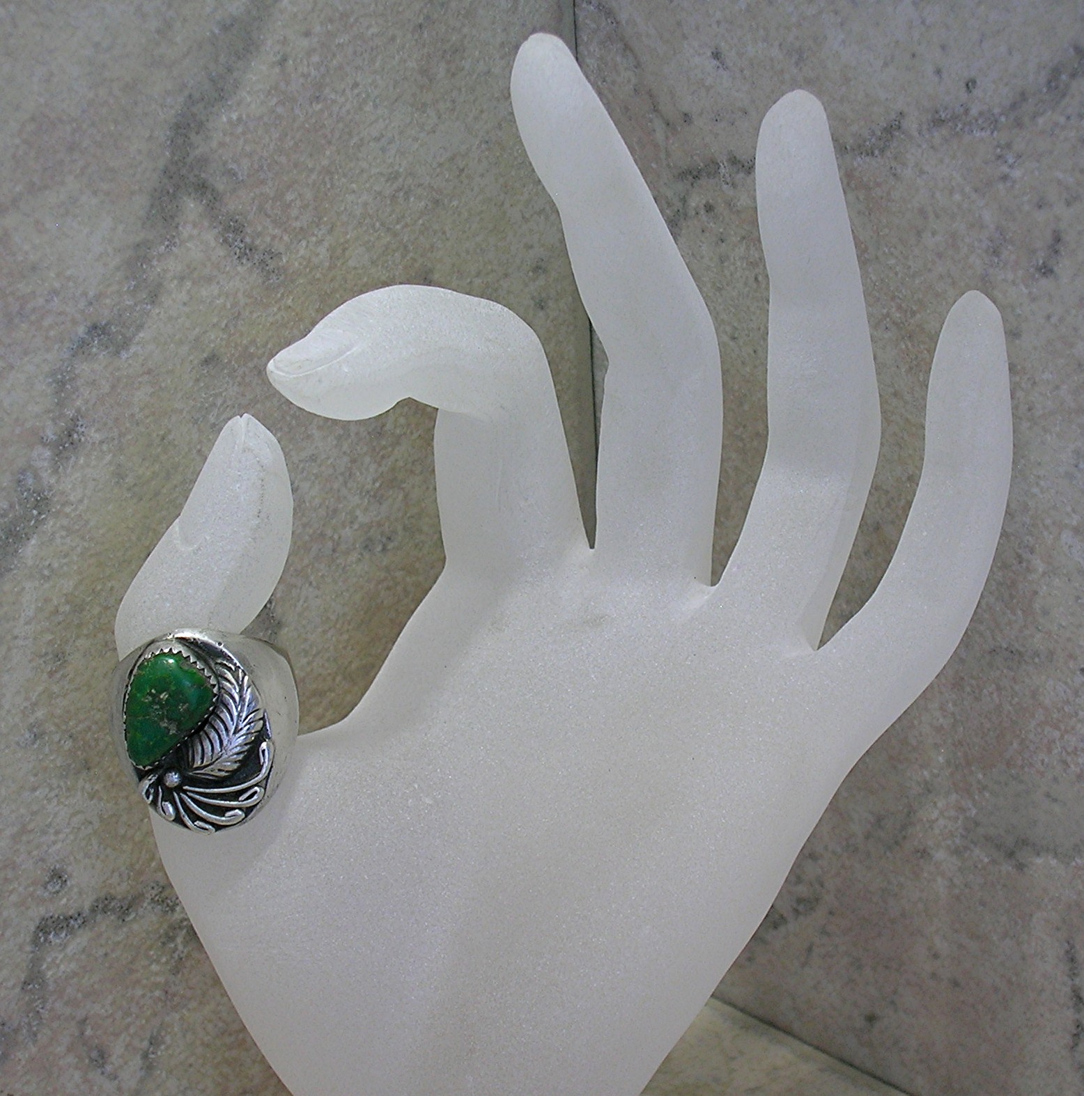 Sterling Silver Mans Green Turquoise Signed R.B Ring
