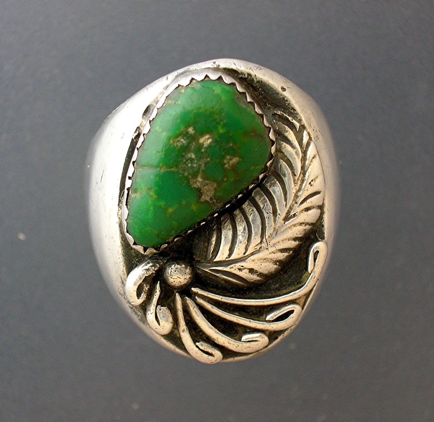 Sterling Silver Mans Green Turquoise Signed R.B Ring