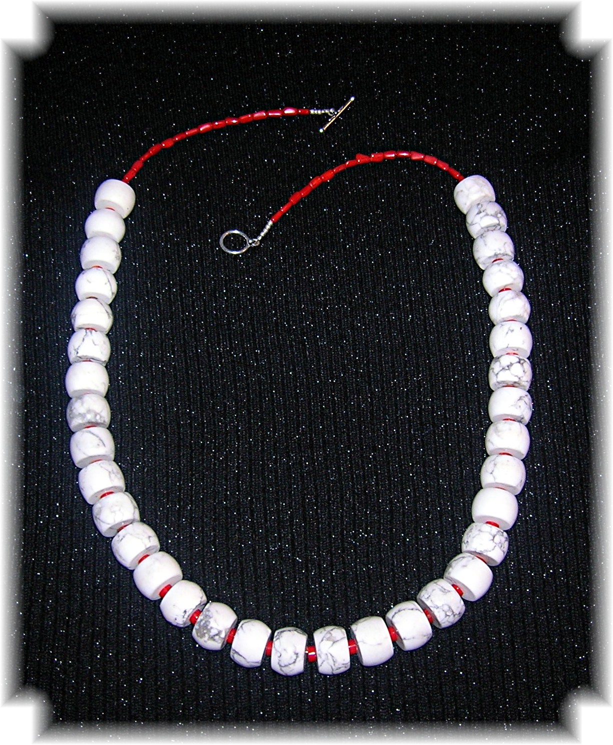 28 Inch White Turquoise And Coral Necklace