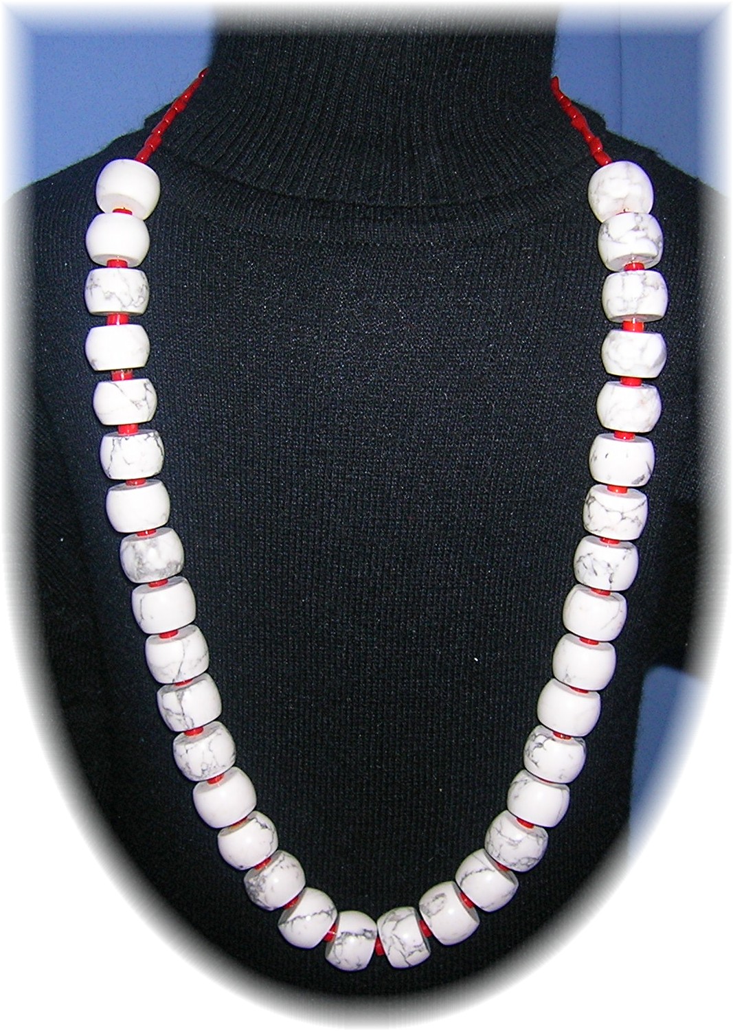 28 Inch White Turquoise And Coral Necklace