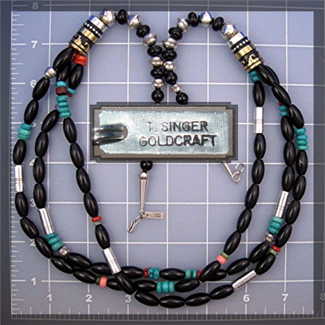 Navajo TOMMY SINGER Snr Sterling Silver Onyx Necklace
