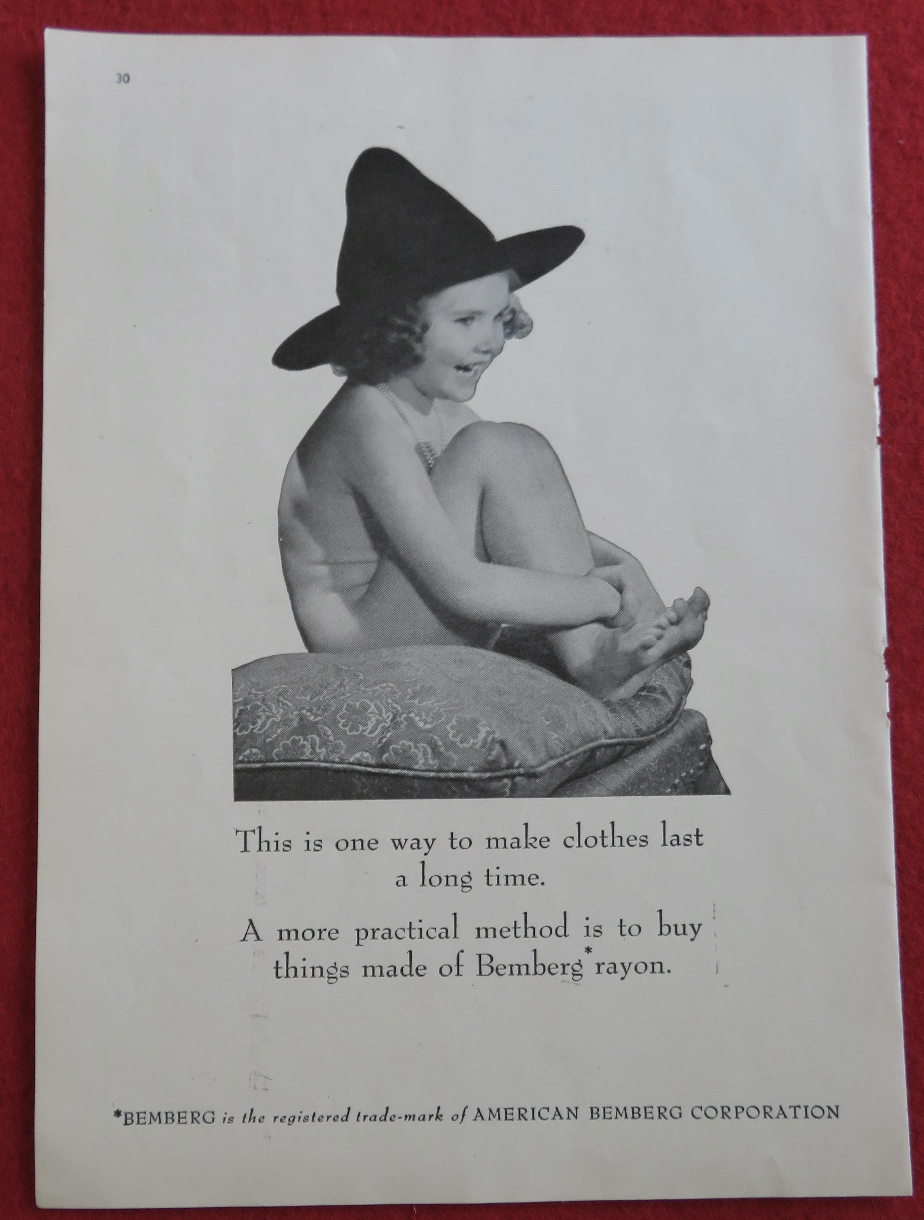 1944 Bemberg Rayon with Nude Little Girl Wearing A Hat