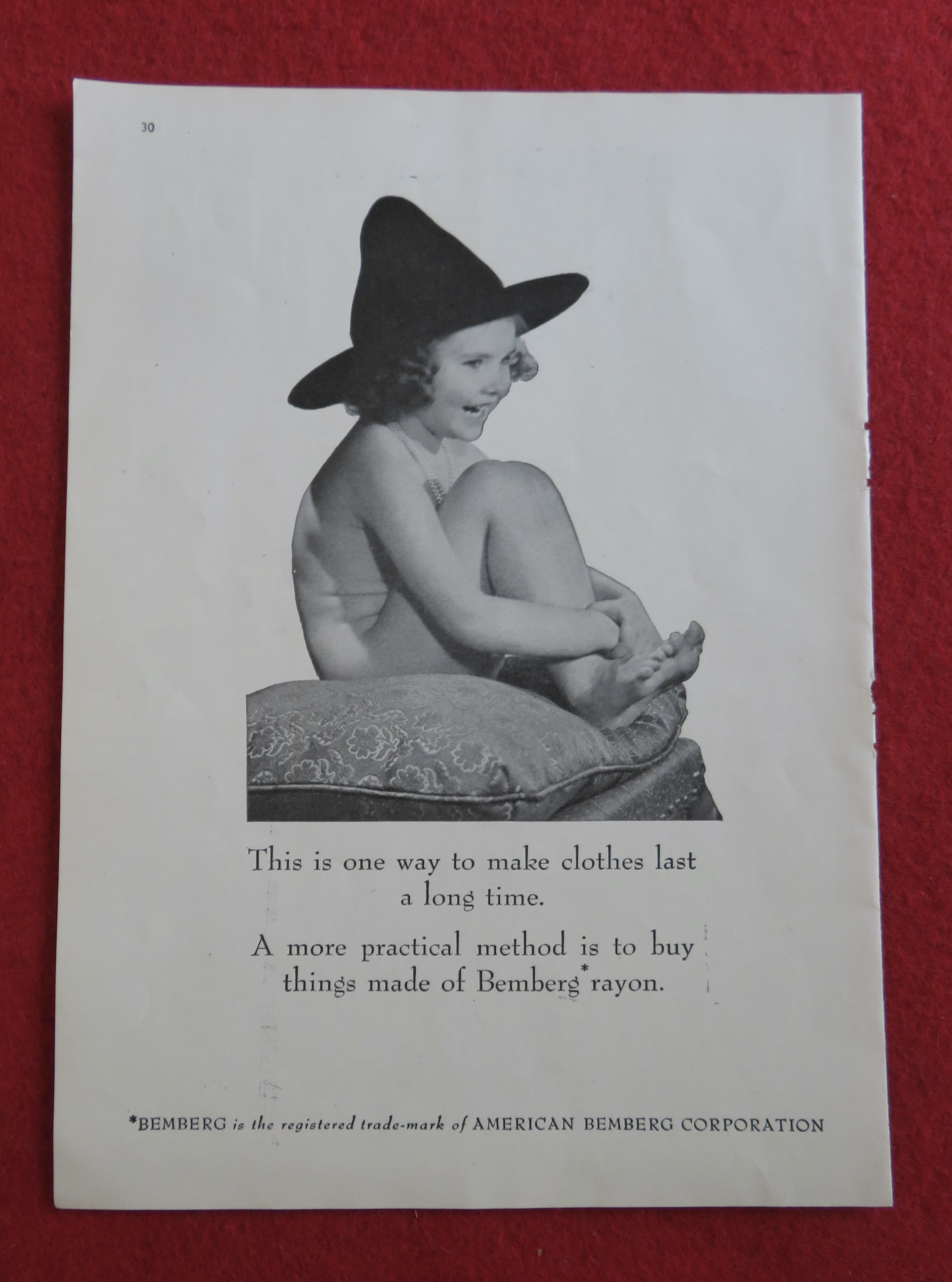 1944 Bemberg Rayon with Nude Little Girl Wearing A Hat