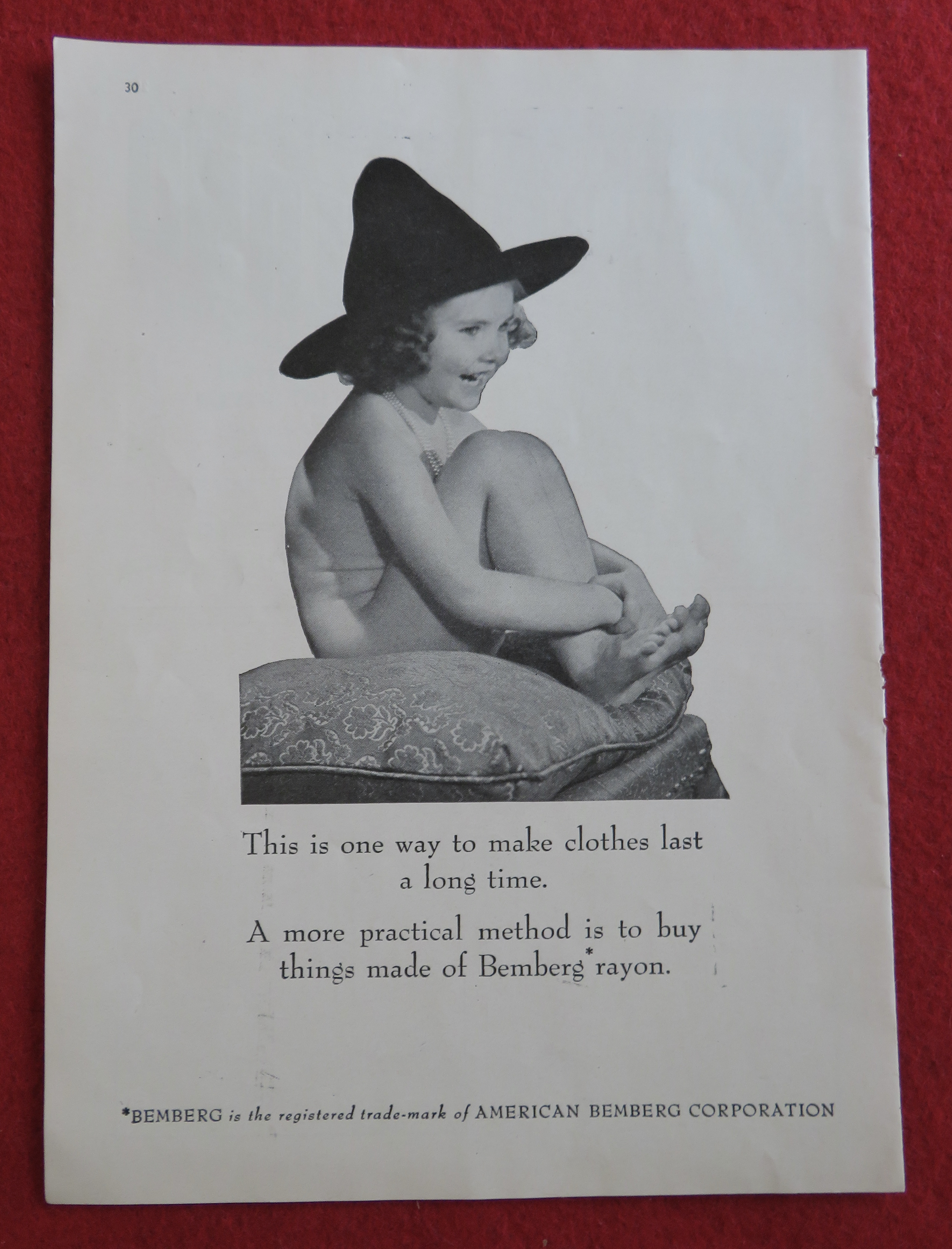 1944 Bemberg Rayon with Nude Little Girl Wearing A Hat