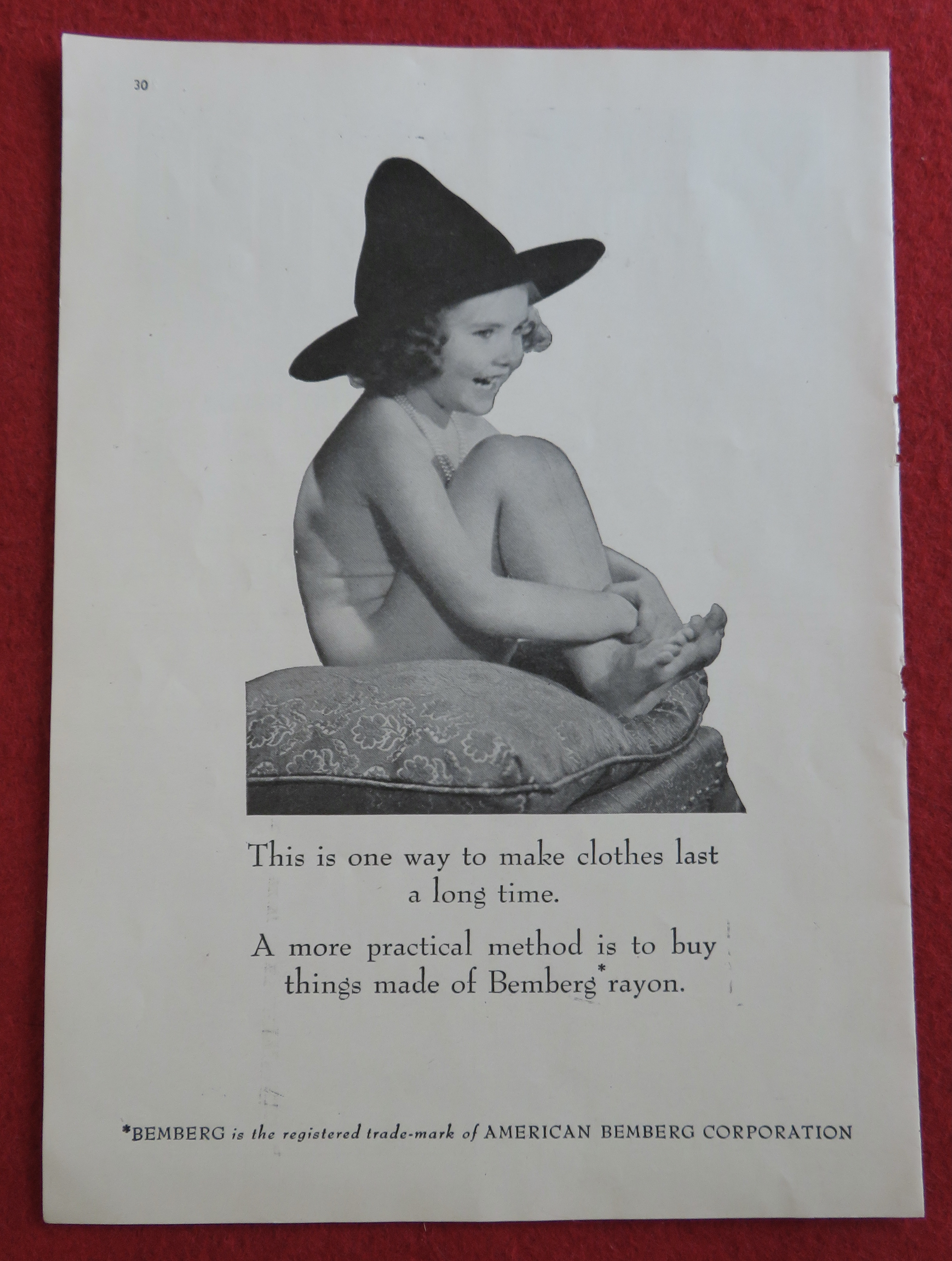 1944 Bemberg Rayon with Nude Little Girl Wearing A Hat
