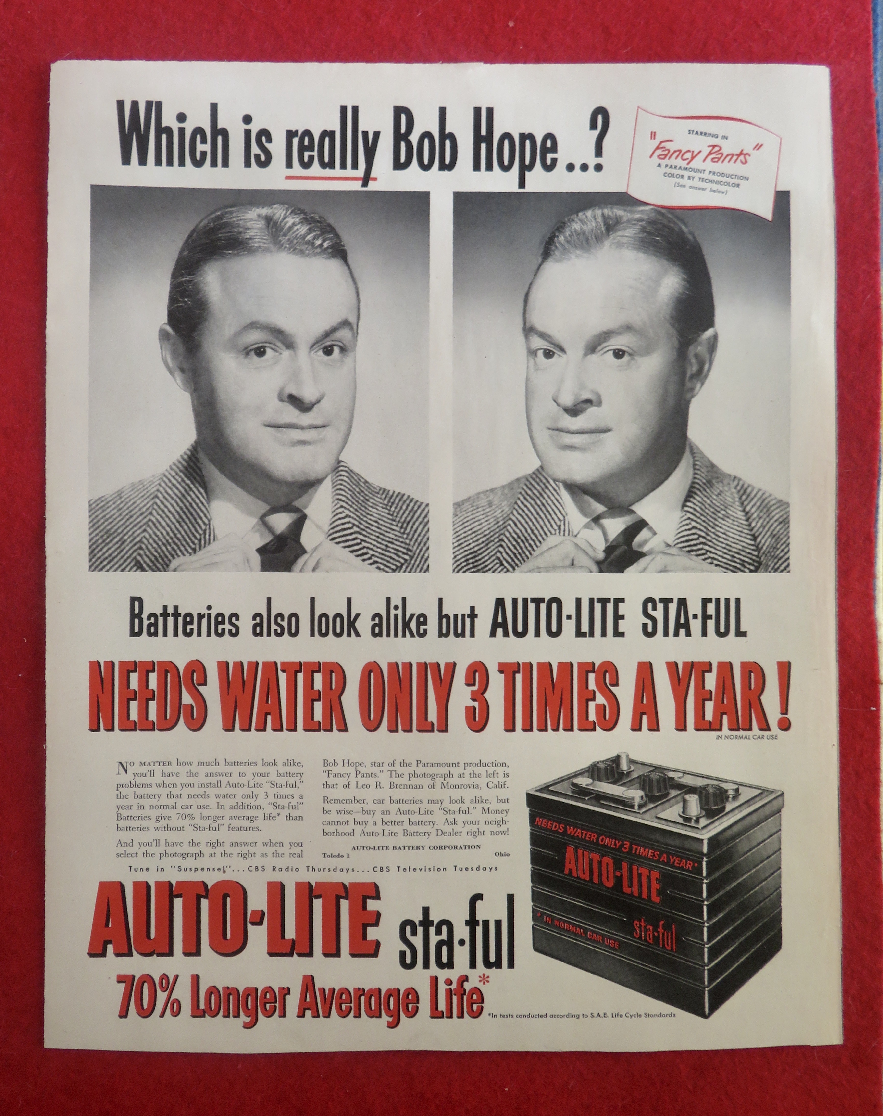 1950 Auto Lite Sta Ful Battery with Bob Hope