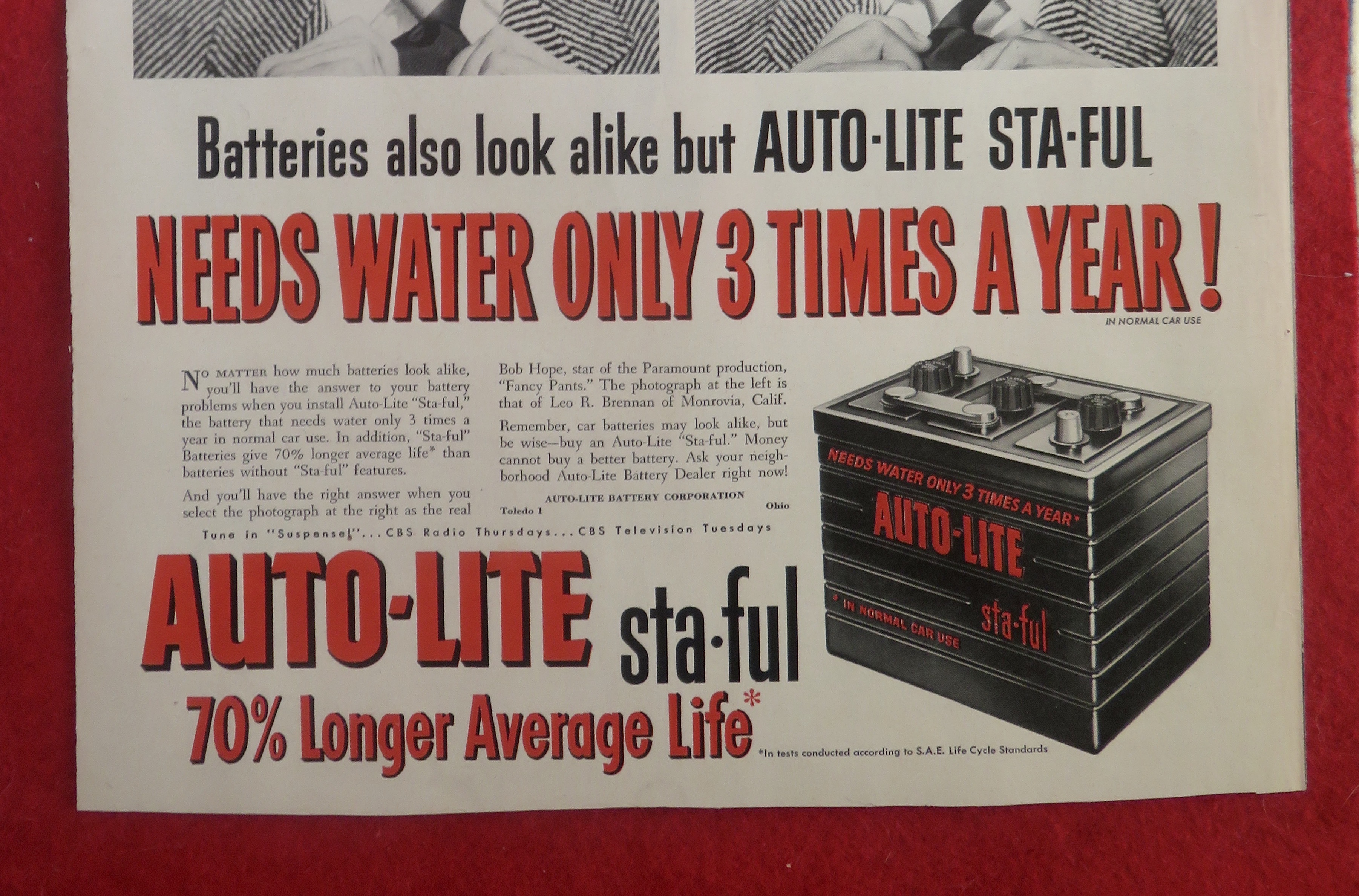 1950 Auto Lite Sta Ful Battery with Bob Hope