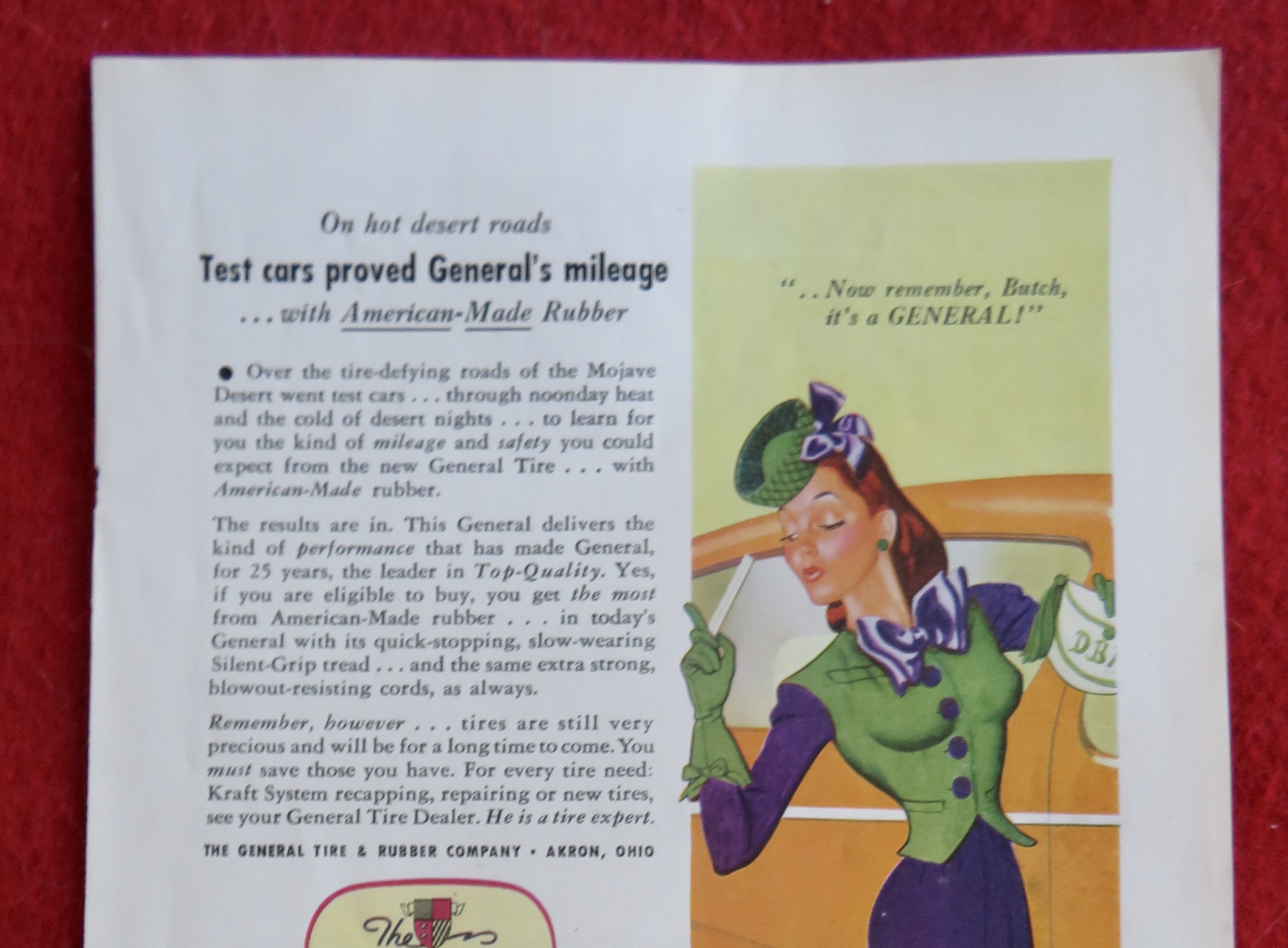 1944 General Tires with Woman Pointing at Her Dog