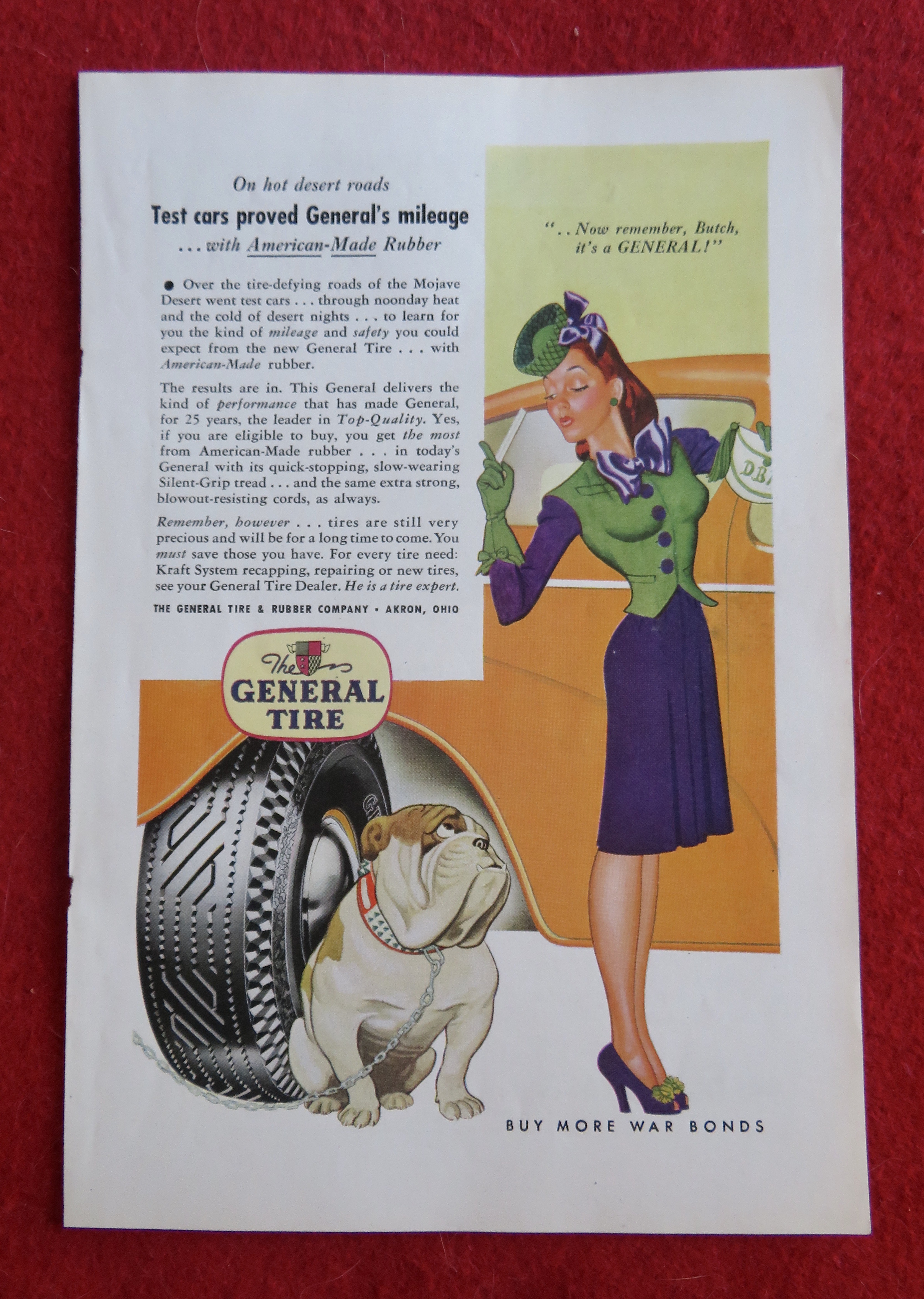1944 General Tires with Woman Pointing at Her Dog