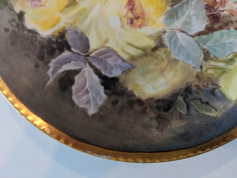 27 limoges yellow rose plate detail