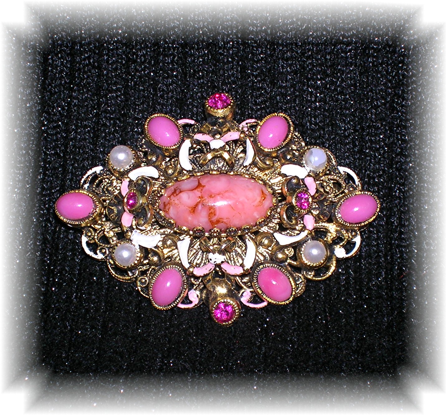 Enamel Filigree Pink Crystal Brooch AUSTRIA