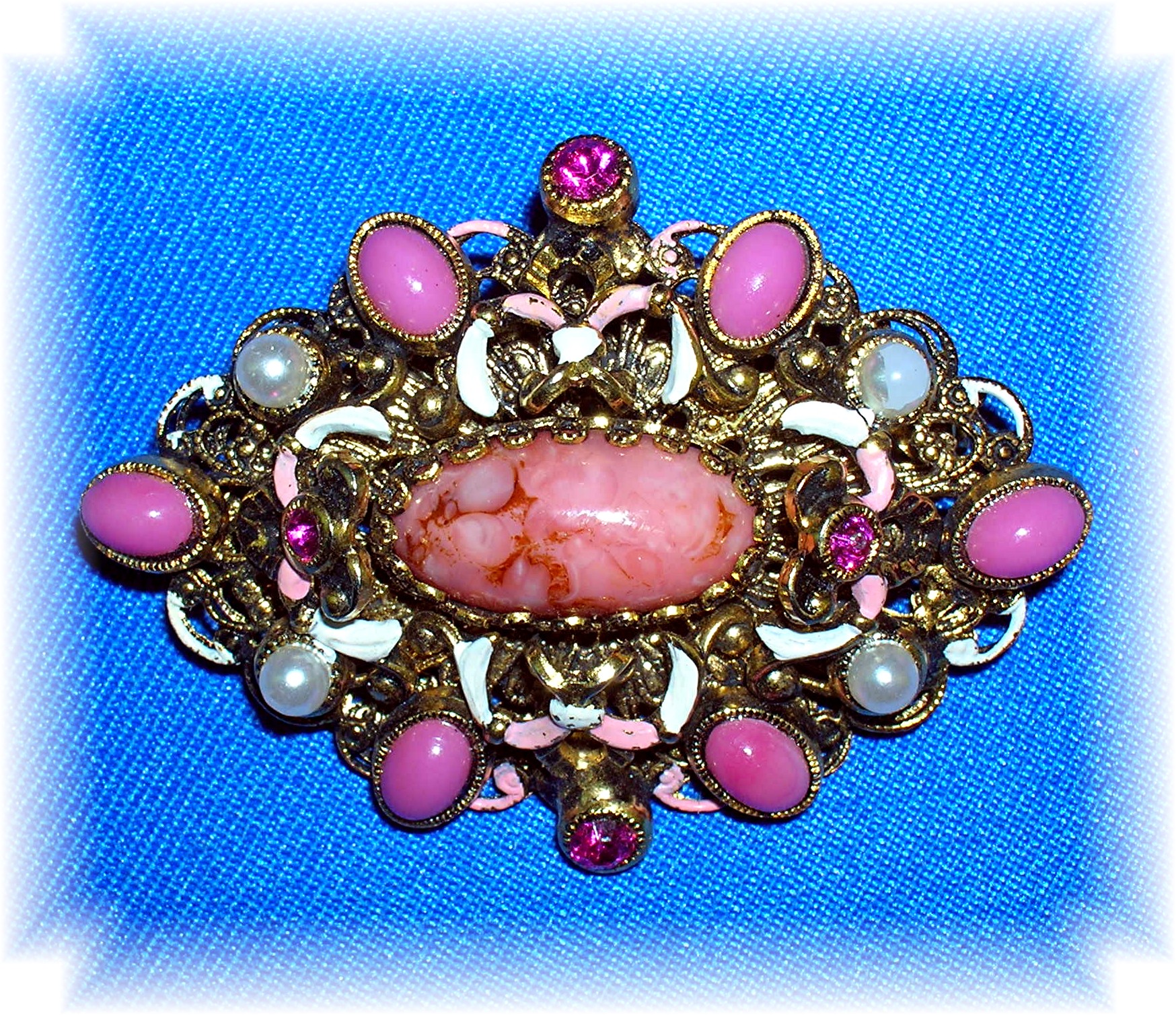 Enamel Filigree Pink Crystal Brooch AUSTRIA