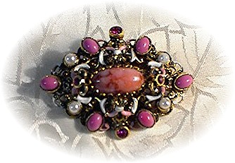 Enamel Filigree Pink Crystal Brooch AUSTRIA